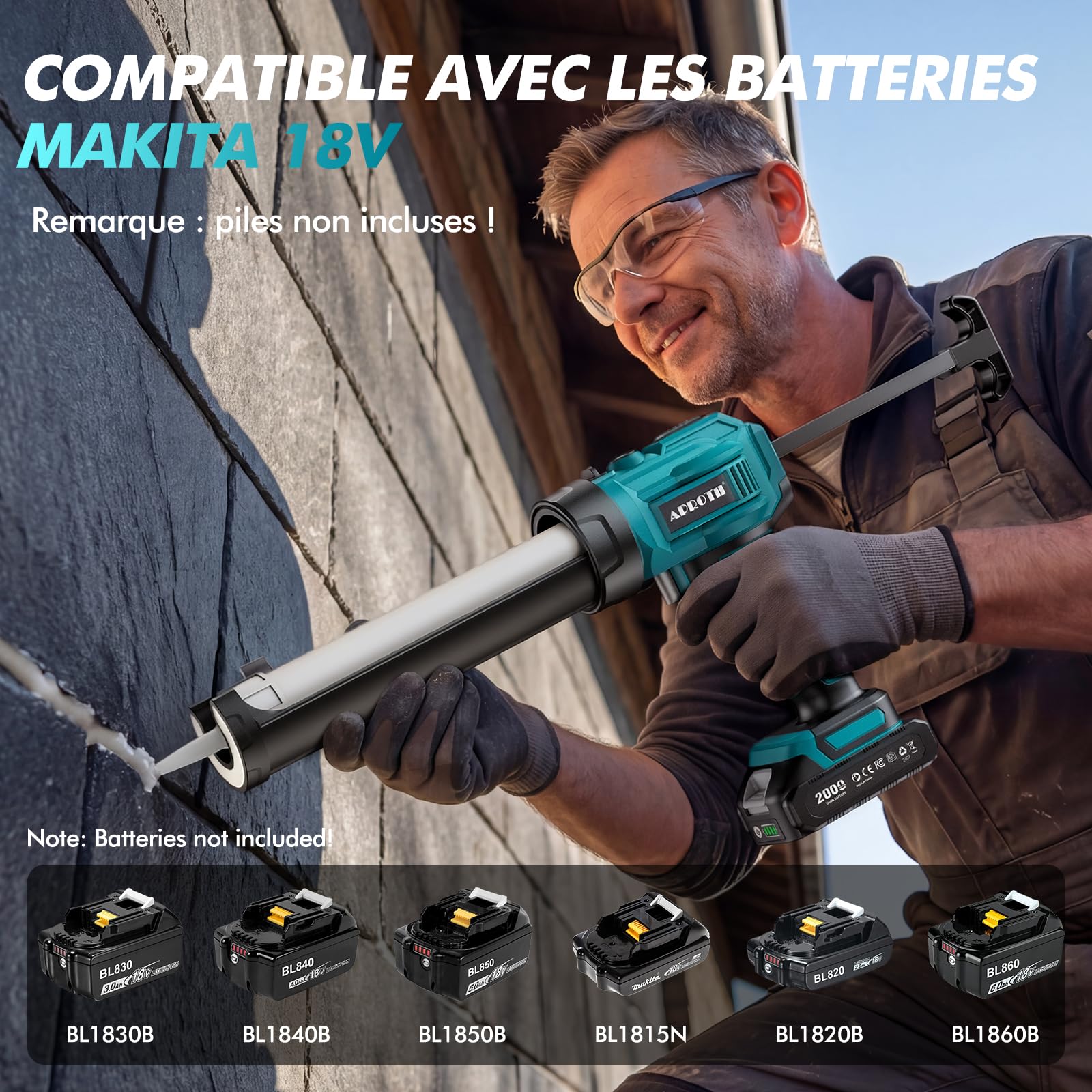 Pistolet Silicone Electrique Compatible Ma@kita 18V LED Pistolet Cartouche Calfeutrage 300 mL