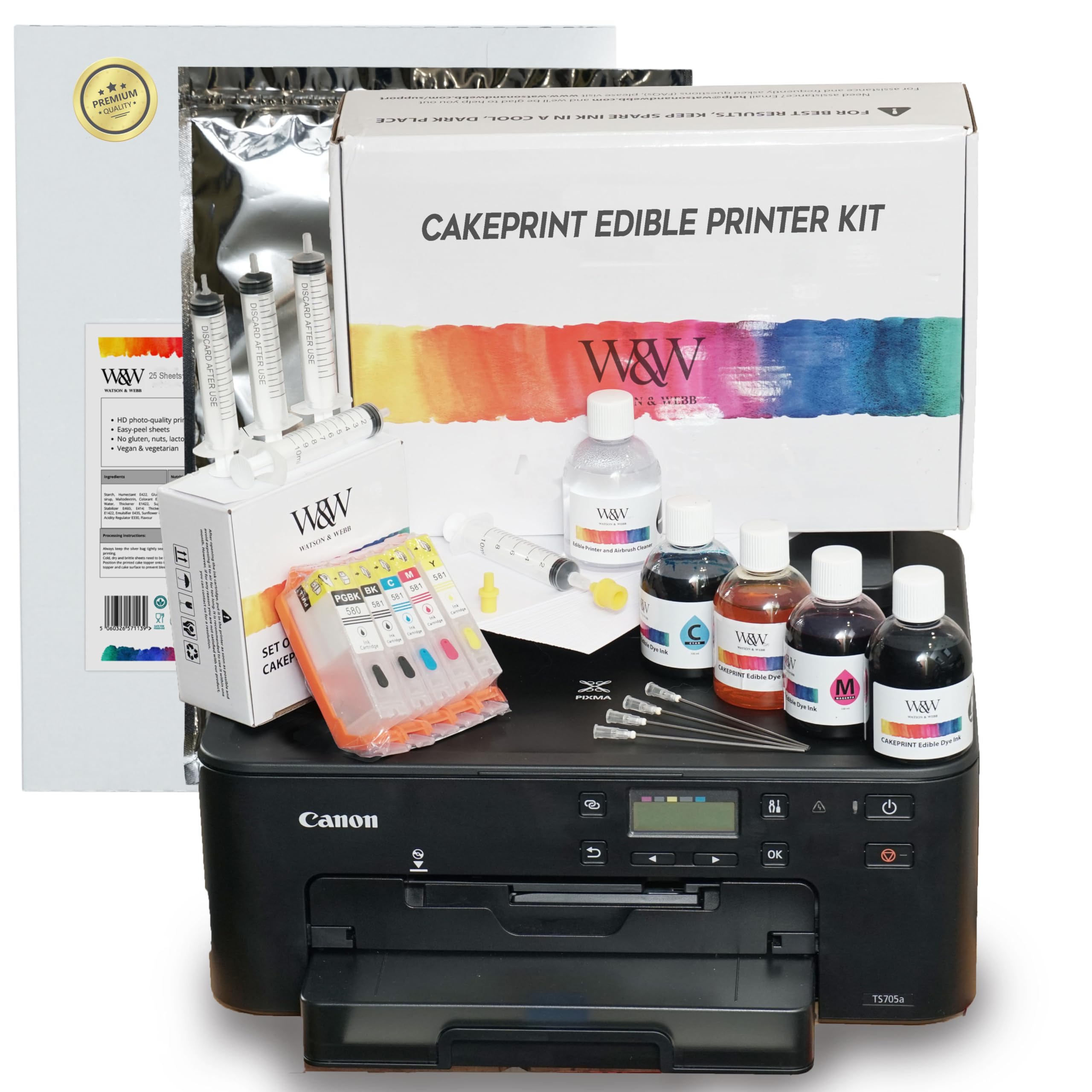 Watson & Webb Essbarer Drucker Pixma WiFi TS705A inkl. Oblatenpapier, Patronen und Tinte