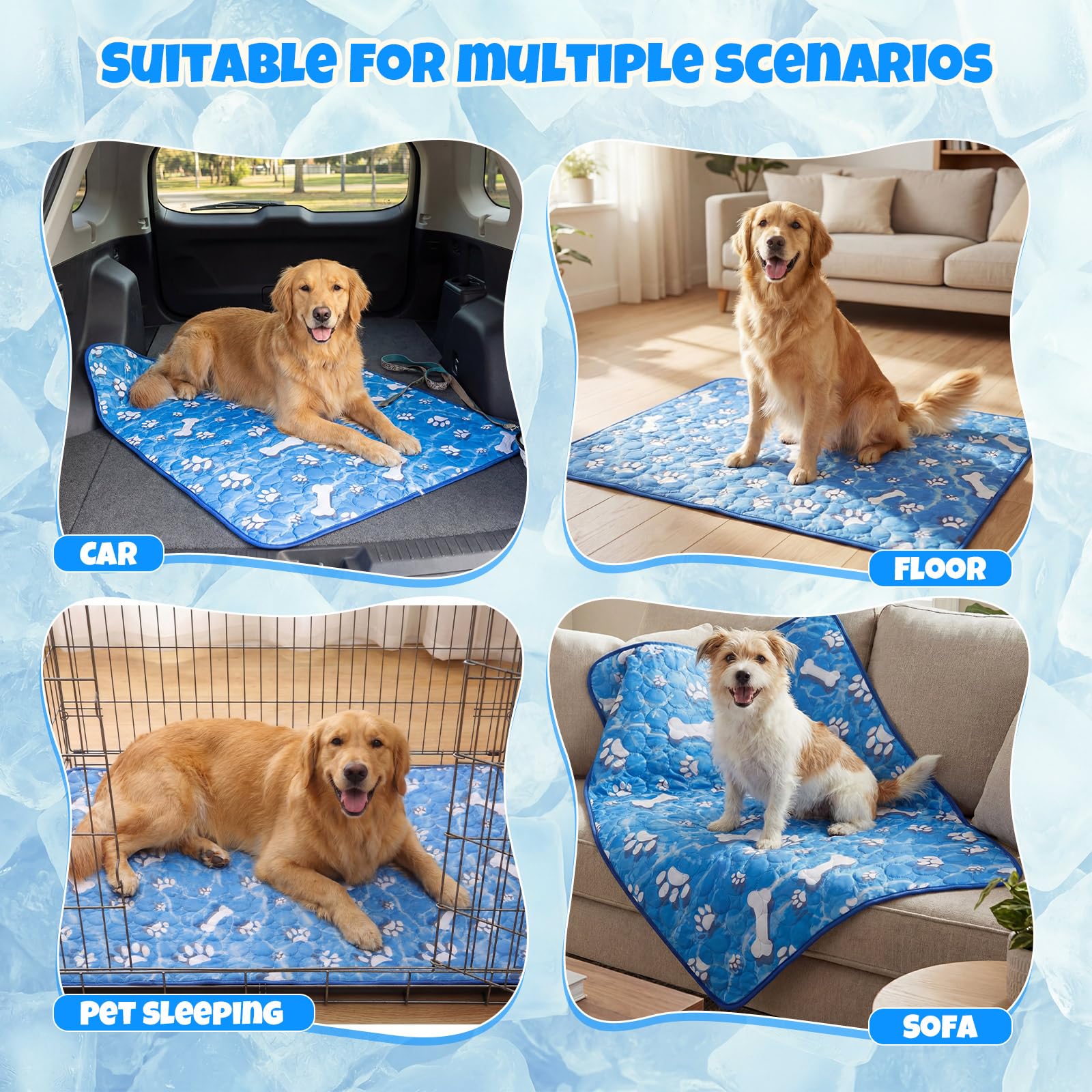 Sadnyy 4 alfombrillas de refrigeración extragrandes para perros de 44 x 32 pulgadas, para climas cálidos, ligeras, frescas al tacto, lavables y transpirables, para perreras, hogar en verano, no