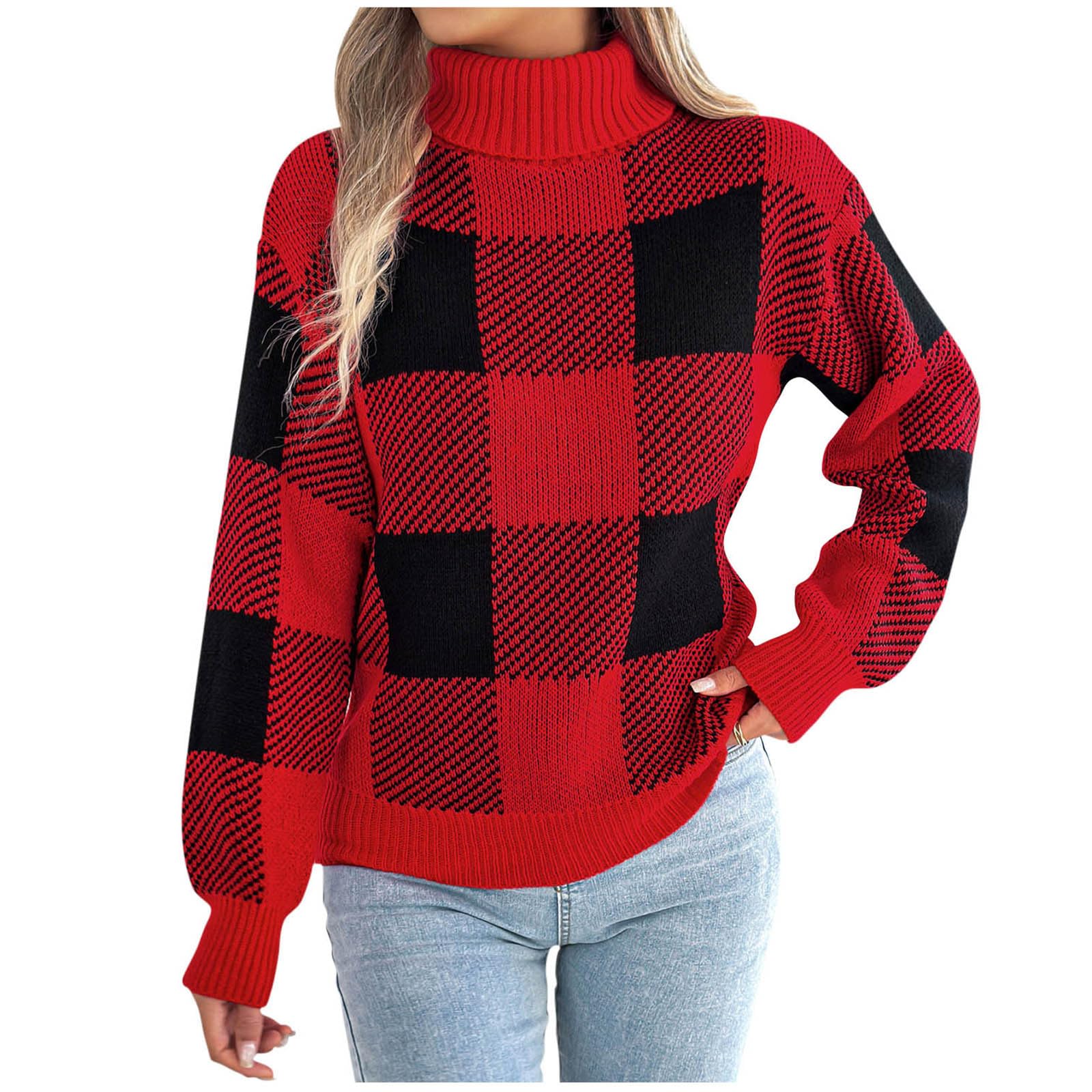 Christmas Sweaters for Women Trendy Turtleneck Xmas Graphic Knit Sweater Warm Long Sleeve Pullover Fashion Clothes