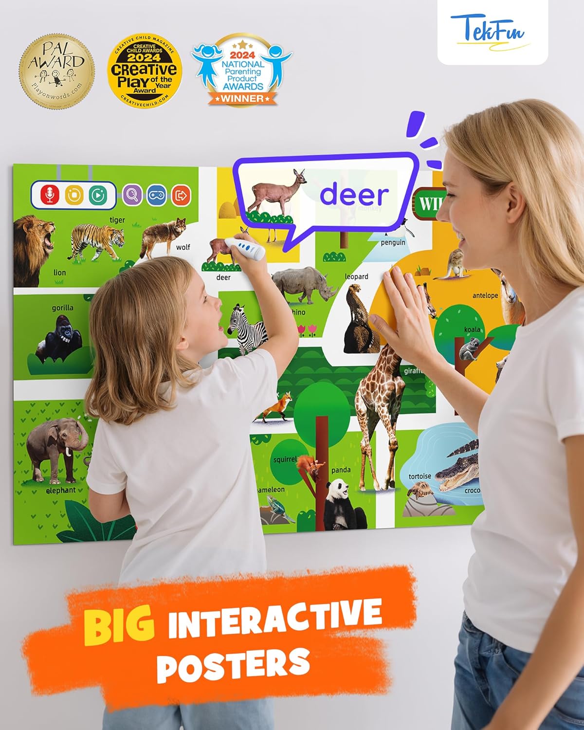 TEKFUN Interactive ABCs & 123s Learning Poster with Talking Pen, Autism Sensory Educational Toys, Toddler Birthday Gifts for Kids Ages 1 2 3 4 5 6