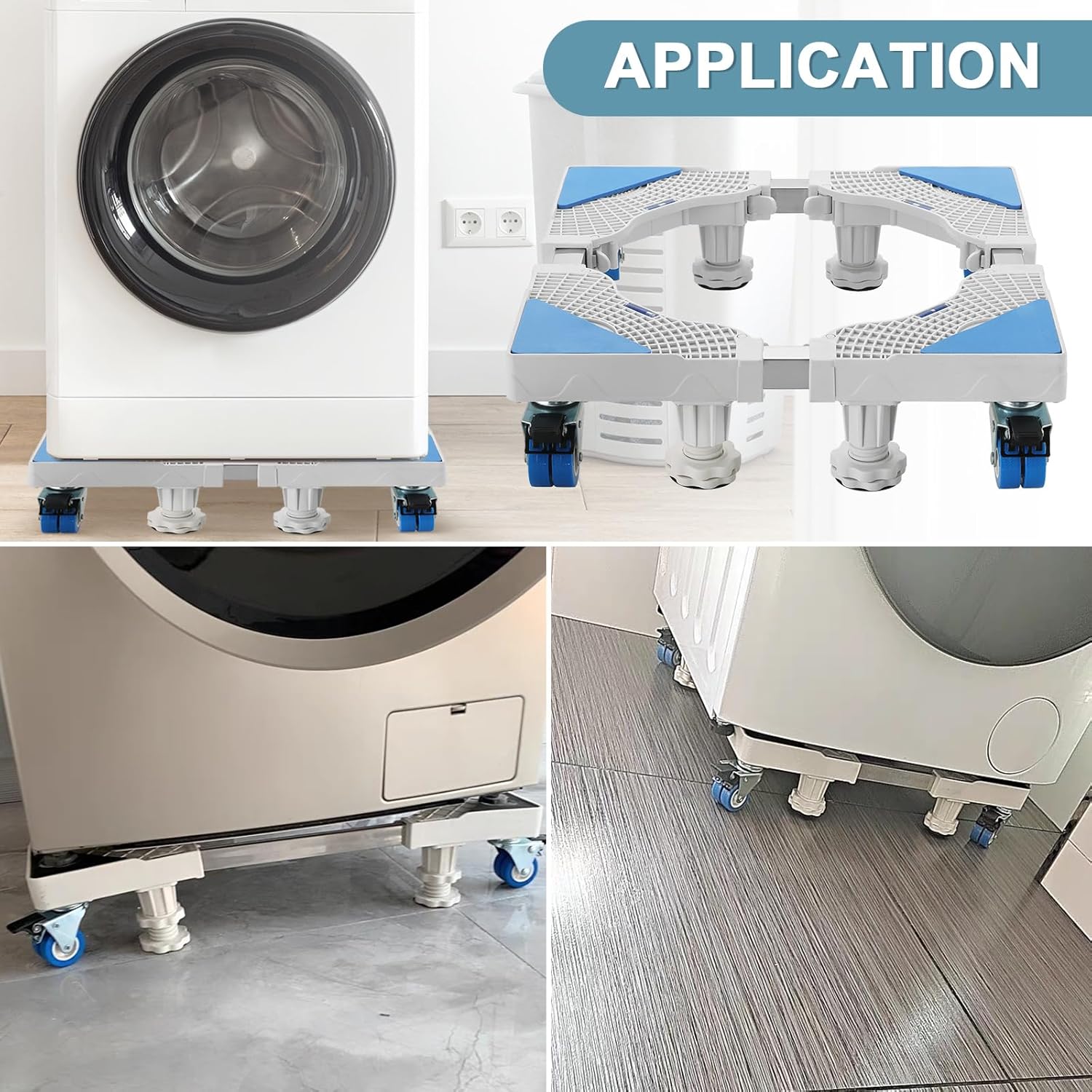 MAOPINER Multi-functional Washing Machine Stand Adjustable Base Mobile Roller with 4×2 Locking Rubber Swivel Wheels and 4 Strong Feet for Washing Machine, Dryer and Refrigerator 8 Wheels (White)