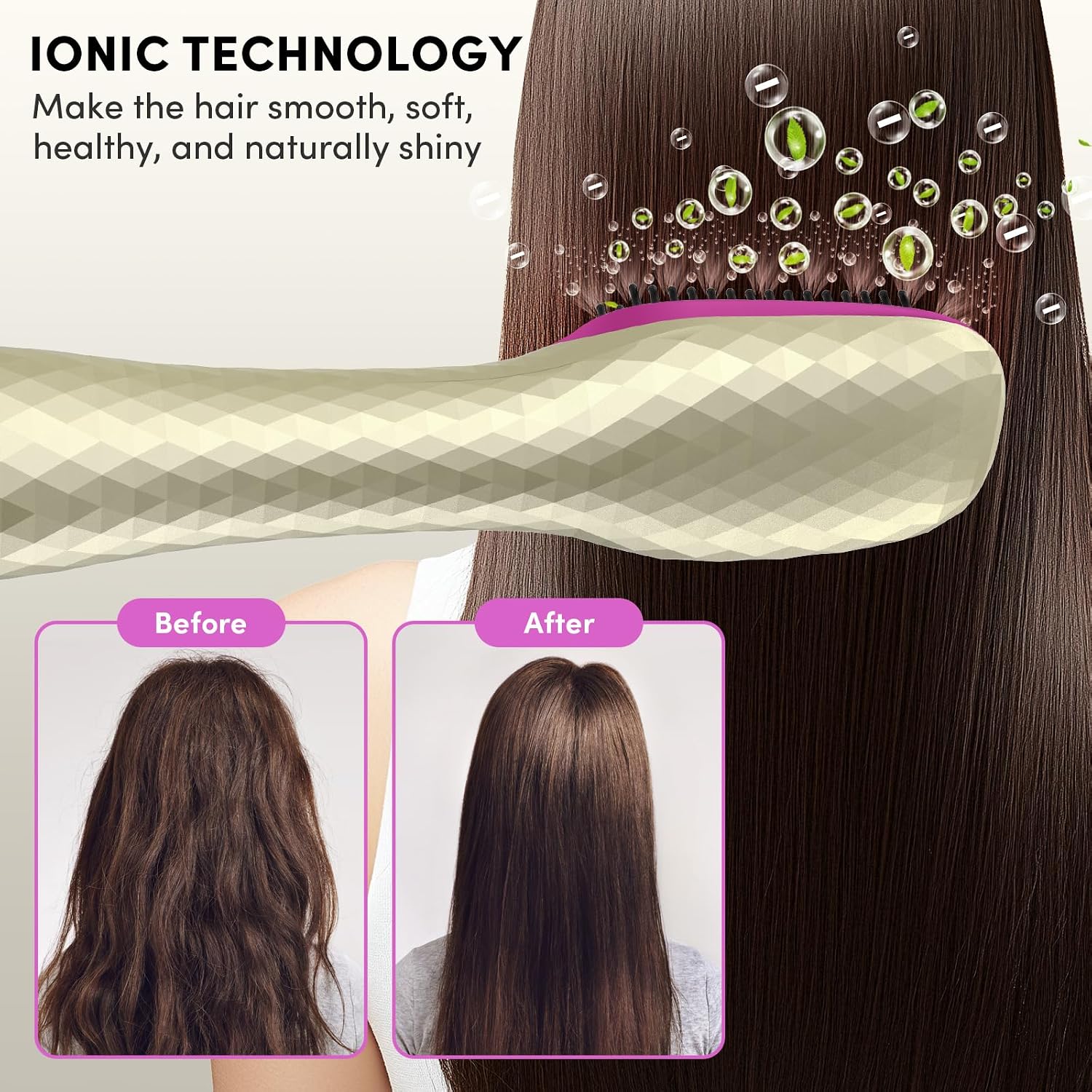 Longyu 3 in 1 Hair Dryer Brush Straightener 1200W Negative Ionic Hot Air Brush One Step Blow Dryer and Styler for Straightening Drying Smoothing (Champagne Gold)