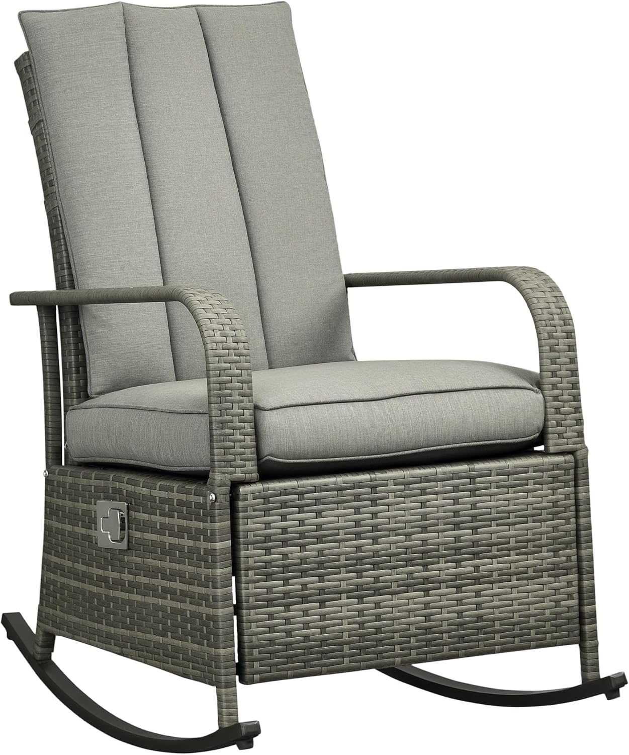 Outsunny Wicker Outdoor Rocking Chair, Patio Recliner with Adjustment Backrest, PE Rattan Lounge Chair with Adjustable Footrest and Cushions for Garden, Backyard, Porch, Gray