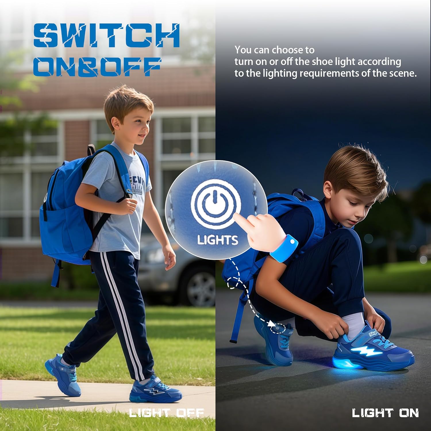 SKYWHEEL Kids Sneakers for Boys Light Up Shoes with Switch Tennis Running Athletic Shoes Toddler Size 10 to Big Kids Size 5 - Image 2