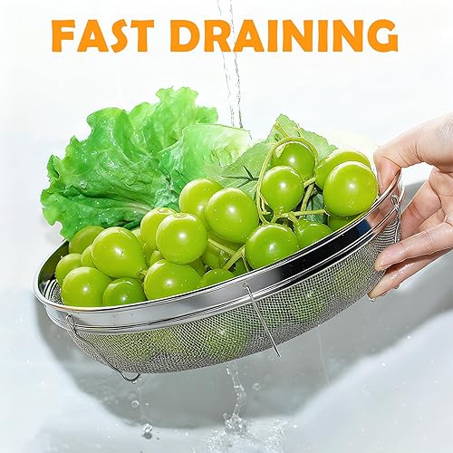 Miniatura 3 de Sawysine Colador de malla fina para cocina, colador de malla de acero inoxidable para pasta, arroz y frutas, tamiz para colar, drenar, enjuagar o