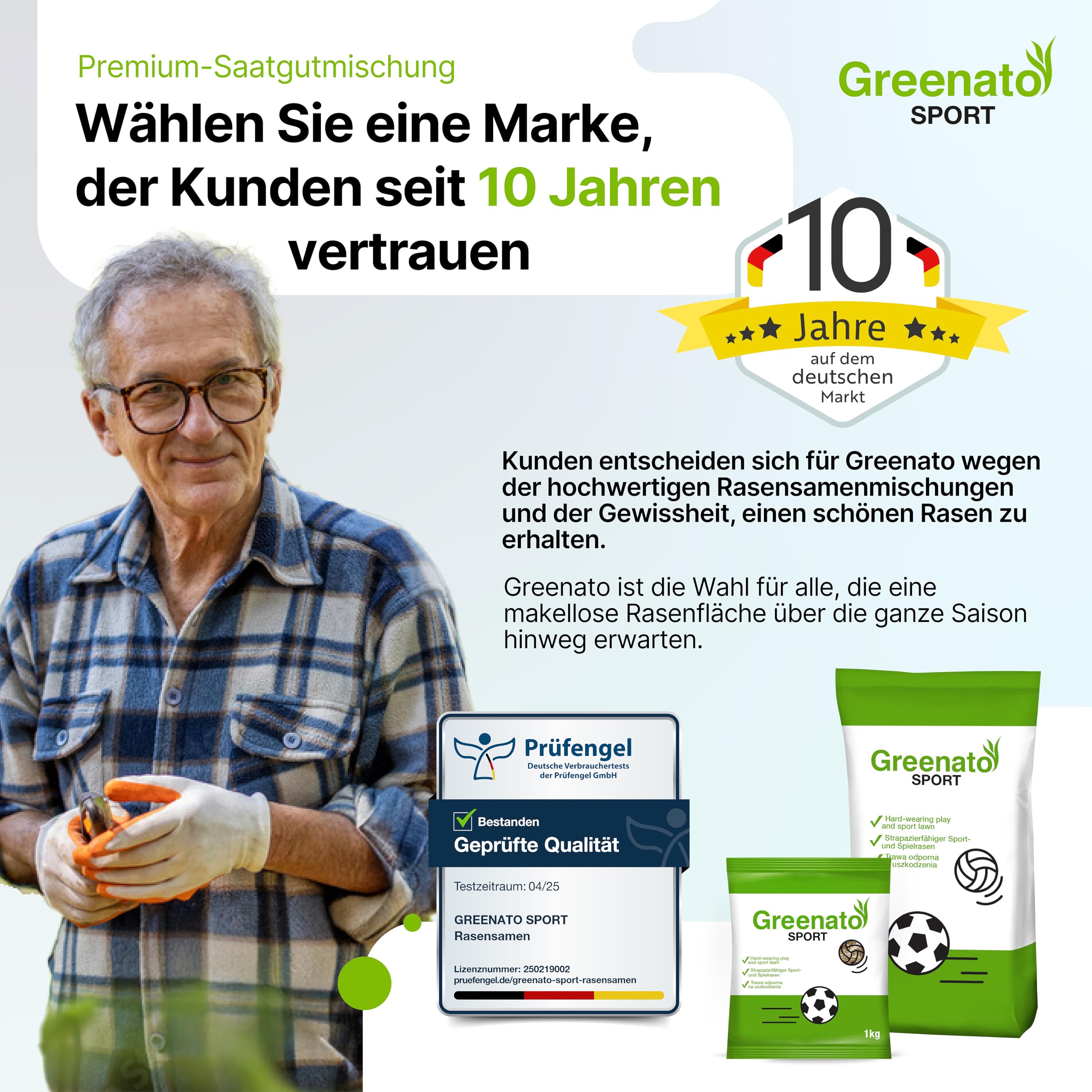 Spiel und Sport Rasensamen Greenato Sport 5kg – Turbo Rasensamen Nachsaatrasen schnellkeimend Unkrautvernichter Rasen Grassamen ideal für Neuansaat extra robuster Rasen ausreichend für 200 m²
