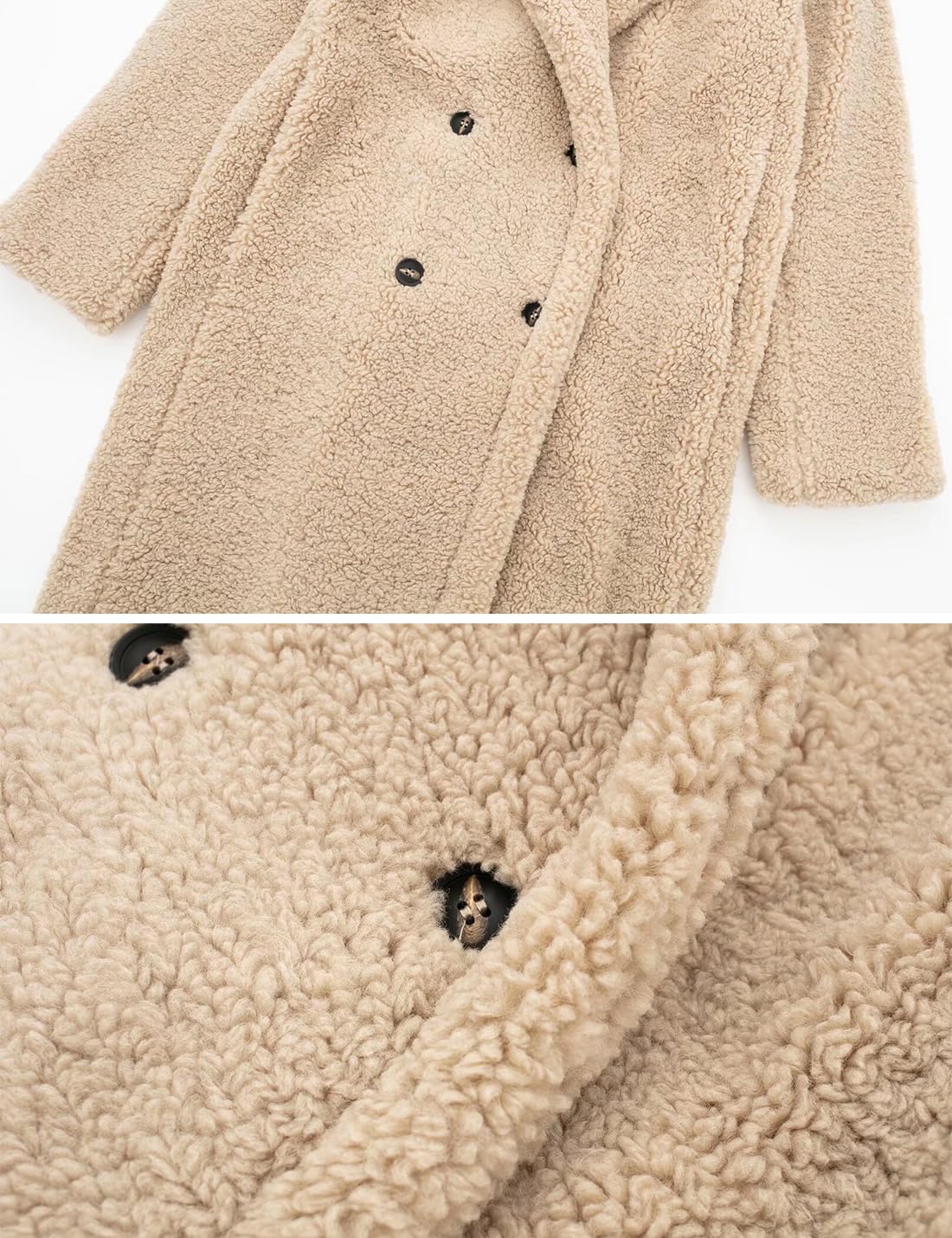 Sukany Cappotto in pile invernale casual da donna con colletto dentellato a doppio petto giacche lunghe con risvolto Outwear