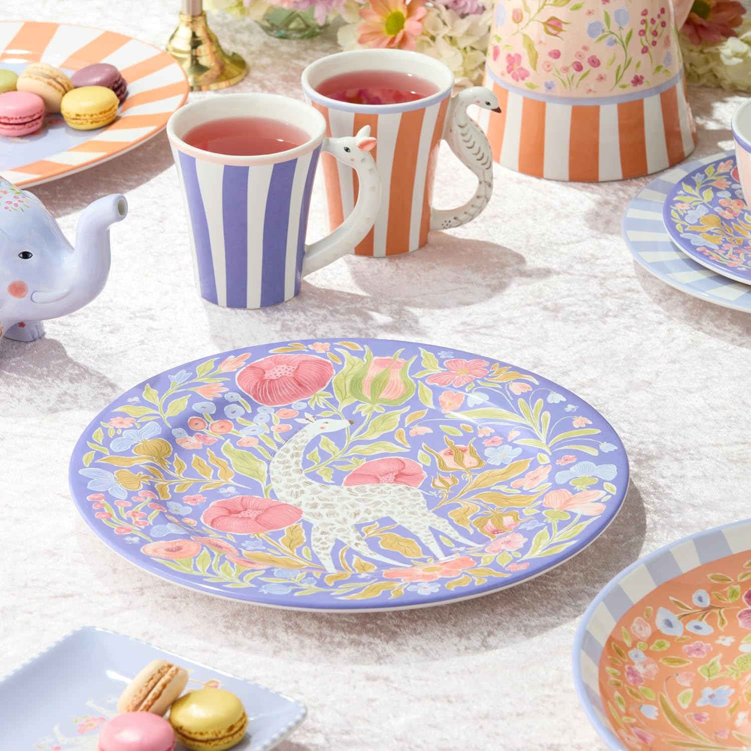 Menagerie Ceramic ROUND PLATTER 13 Inches, pastel giraffe‑themed serving platter with floral accents, ideal for appetizers, desserts, brunch spreads, decorative display