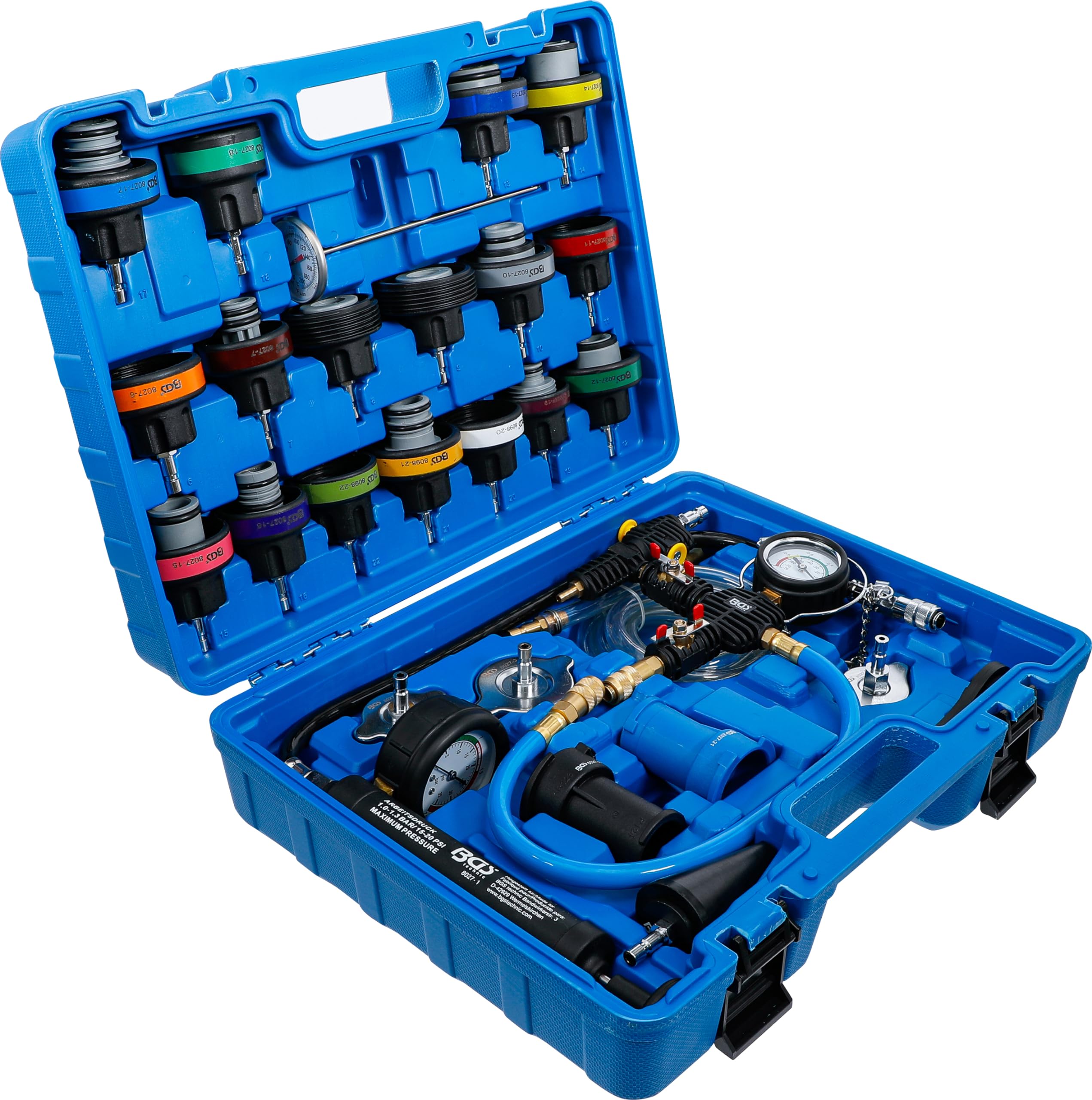 BGS 8098 | Set per test pressione sistemi di raffreddamento | incl. strumenti di riempimento | 28 pz.