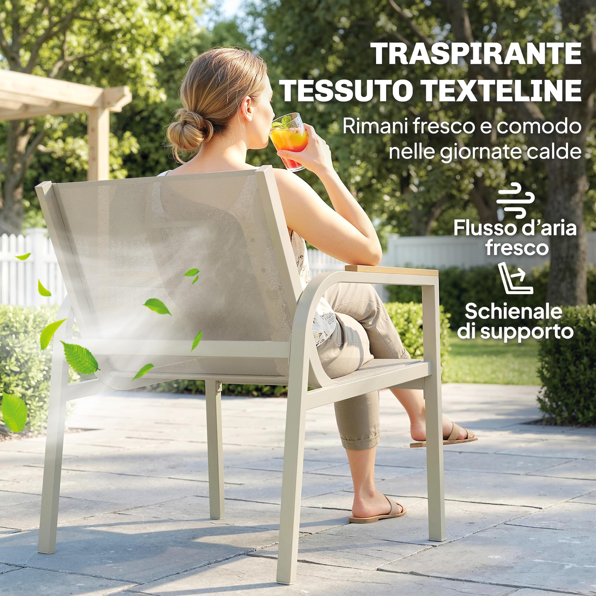 Outsunny Set Salotto da Giardino 4 Pezzi, Divano 2 Posti, Poltrone, Tavolino Vetro Temperato, Metallo, Verde