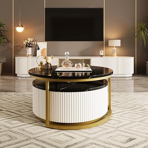 Miniatura 14 de Mesa de centro moderna de 39.3 pulgadas con vidrio templado, mesa de cóctel de madera con superficie UV de alto brillo, mesa de centro rectangular