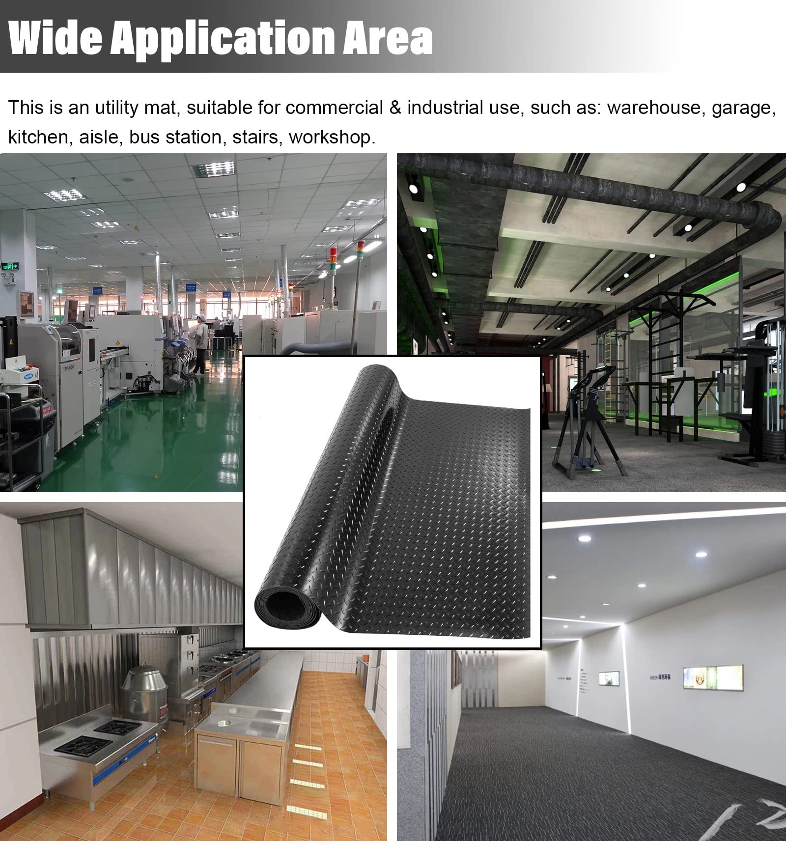 alfombra goma suelo antideslizante Pisos de caucho, alfombrillas de caucho para piso de placa de diamante negro grande para garaje, sótano, gimnasio en casa, cobertizo o remolque: 3mm de espesor, 1m 2
