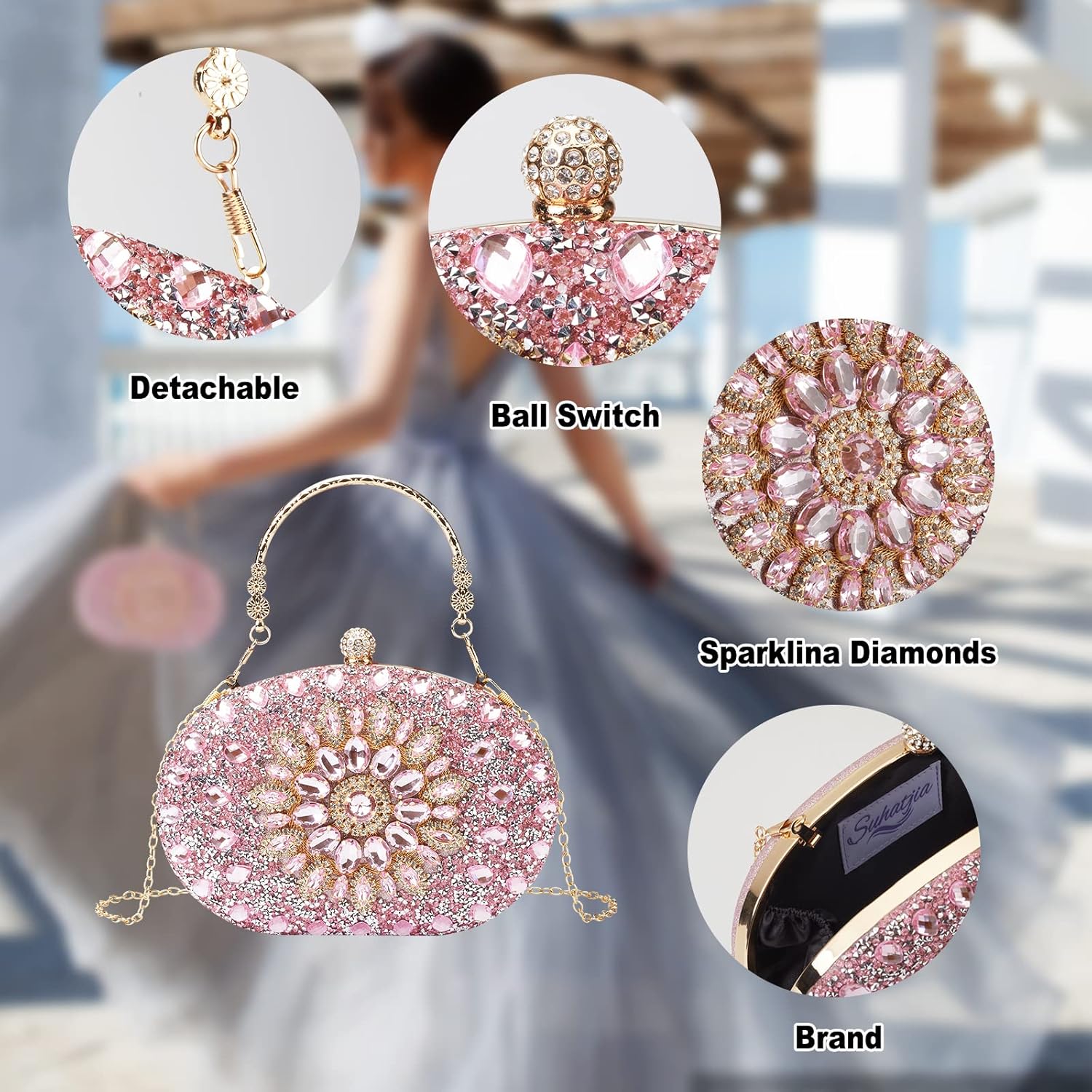 Suhatjia Rhinestone Evening Clutch Purses for Women Evening Weddings,Party Purses Crystal Diamond Glitter Sparkly Handbag