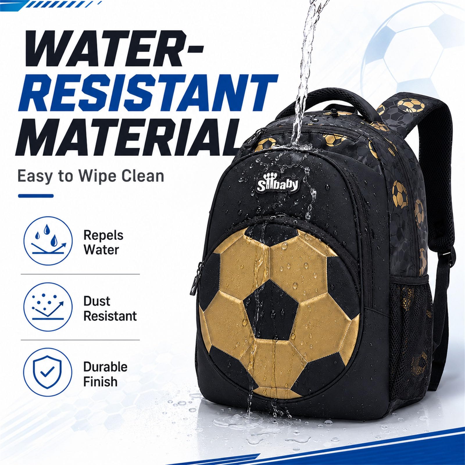 Morbuy Sac a Dos Enfant Ado 2 Pièces Motif Football (Blanc) | Cartable + Sac Isotherme, Eclair Sac Ecole Grande avec Rembourré et Fermeture pour Adolescent 10-16 Ans