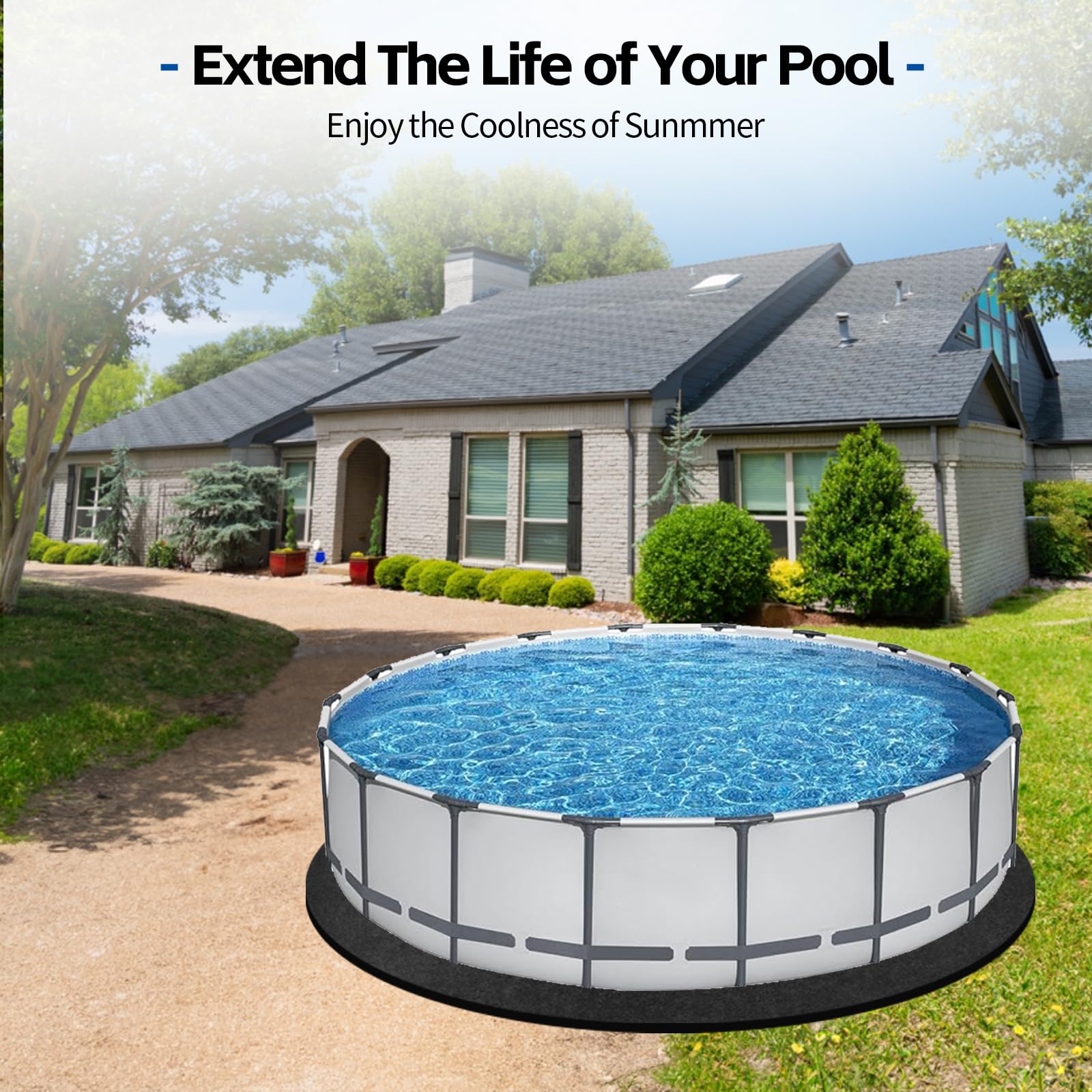 Tapis de piscine rond de 5,5 m, tapis épais pour piscine hors sol, tapis de piscine robuste pour piscine résistante aux perforations, prolonge la durée de vie de la doublure, noir (5,5 m)
