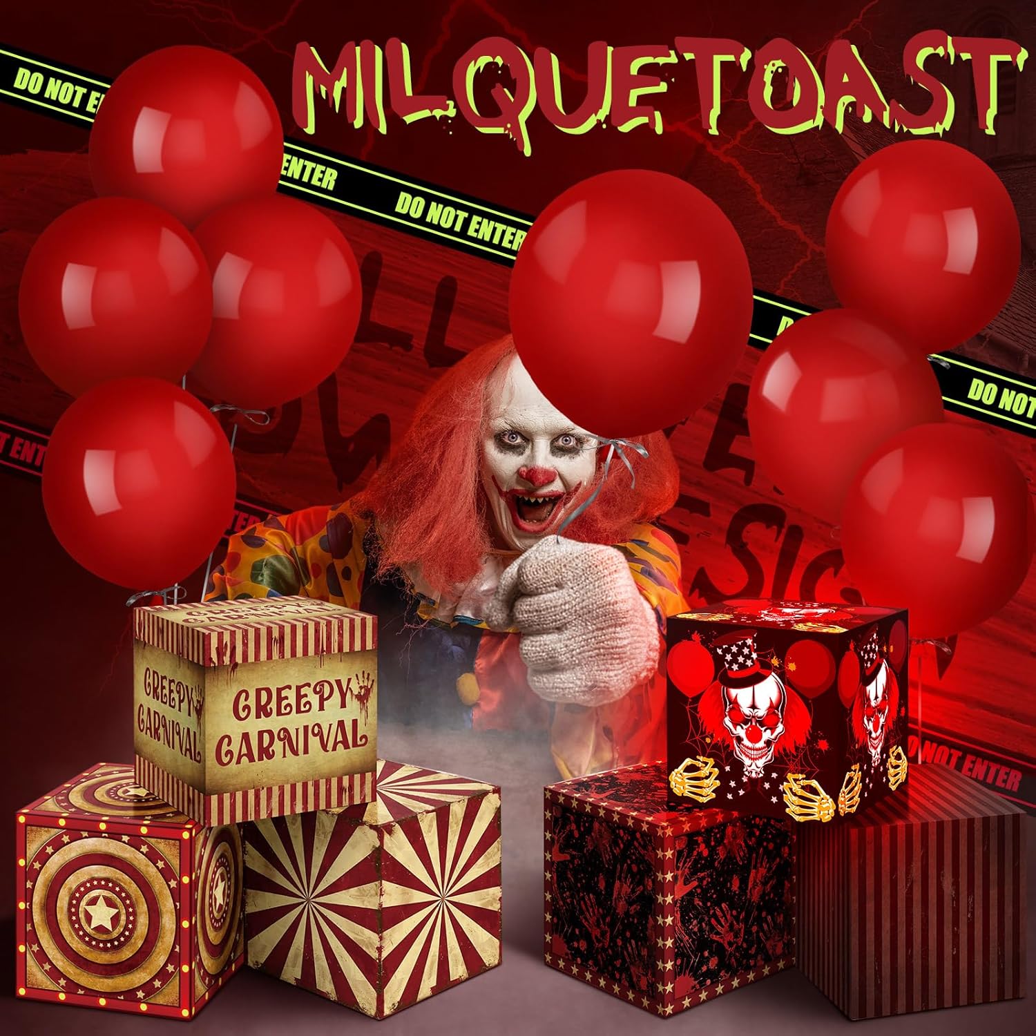 Wettarn 20 Pcs Lighted Halloween Carnival Clown Circus Box Decor Set