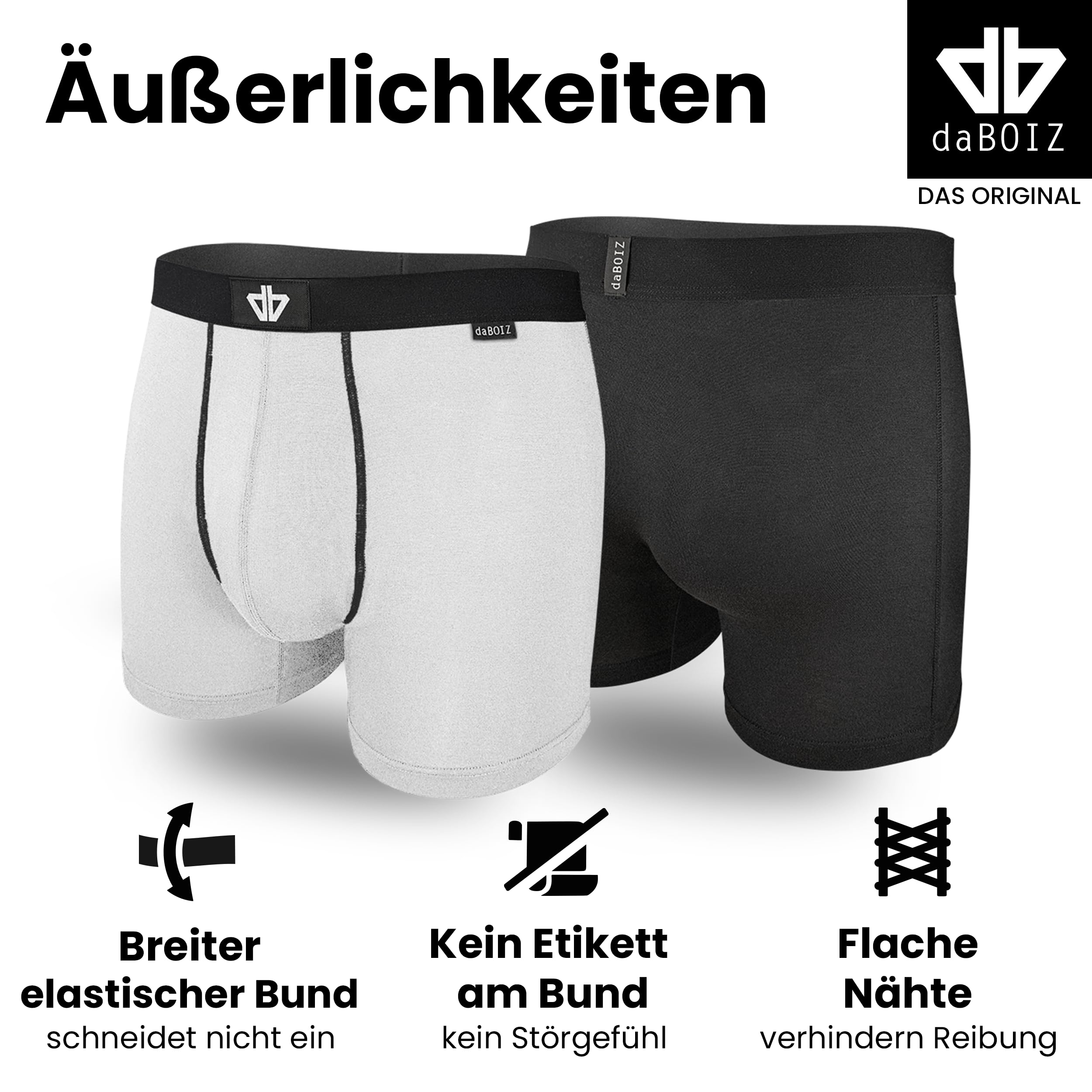 daBOIZ - 2er Set Boxershorts Herren mit Pouch (Beutel) kein Schwitzen, Kleben, Reiben - Unterhose Herren, Männer, Farbe: Schwarz, Weiß