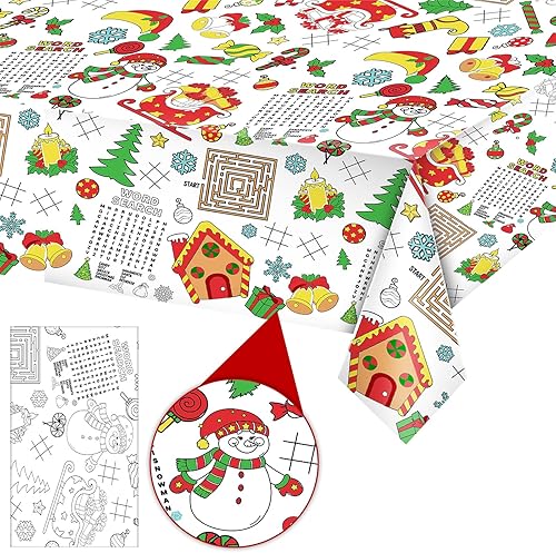 Tioncy 3 manteles de Navidad para colorear para niños, manteles de papel desechables para fiestas, mantel desechable de muñeco de nieve para