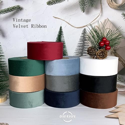 Miniatura 10 de Dseason - Juego de cintas de terciopelo de 38 pulgadas x 10 yardas, 2 rollos de 20 yardas, juego de cintas de terciopelo verde polvoriento hecho a