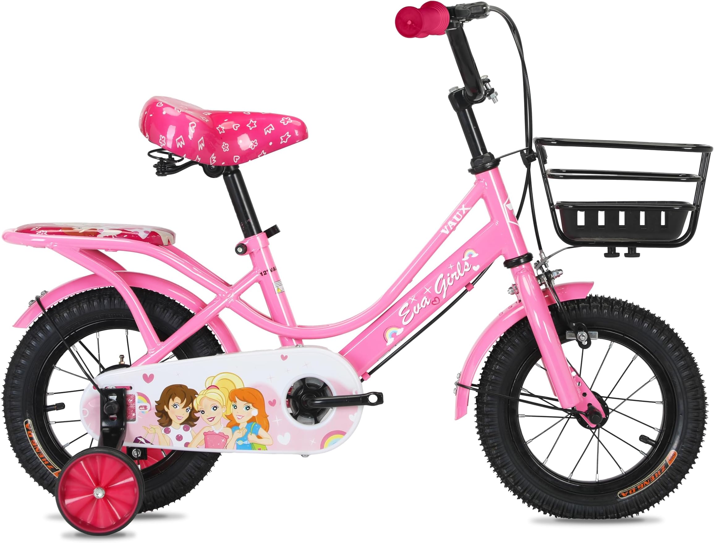 Eva Kids Road Bike With Basket for 2-10 Years Girls, Adjustable Seat, Handbrake, Rear Seat, Steel Cycle, 12/16/ 20 Inch Bicycle with Training Wheels