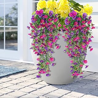 Artificial Hanging Flowers – 2 pcs 23.6″ Morning Glory Faux Flower Vines – UV-Resistant, Waterproof, Realistic Cascading Hanging Plants for Indoor & Outdoor, Balcony, Porch, Fence, Garden Décor