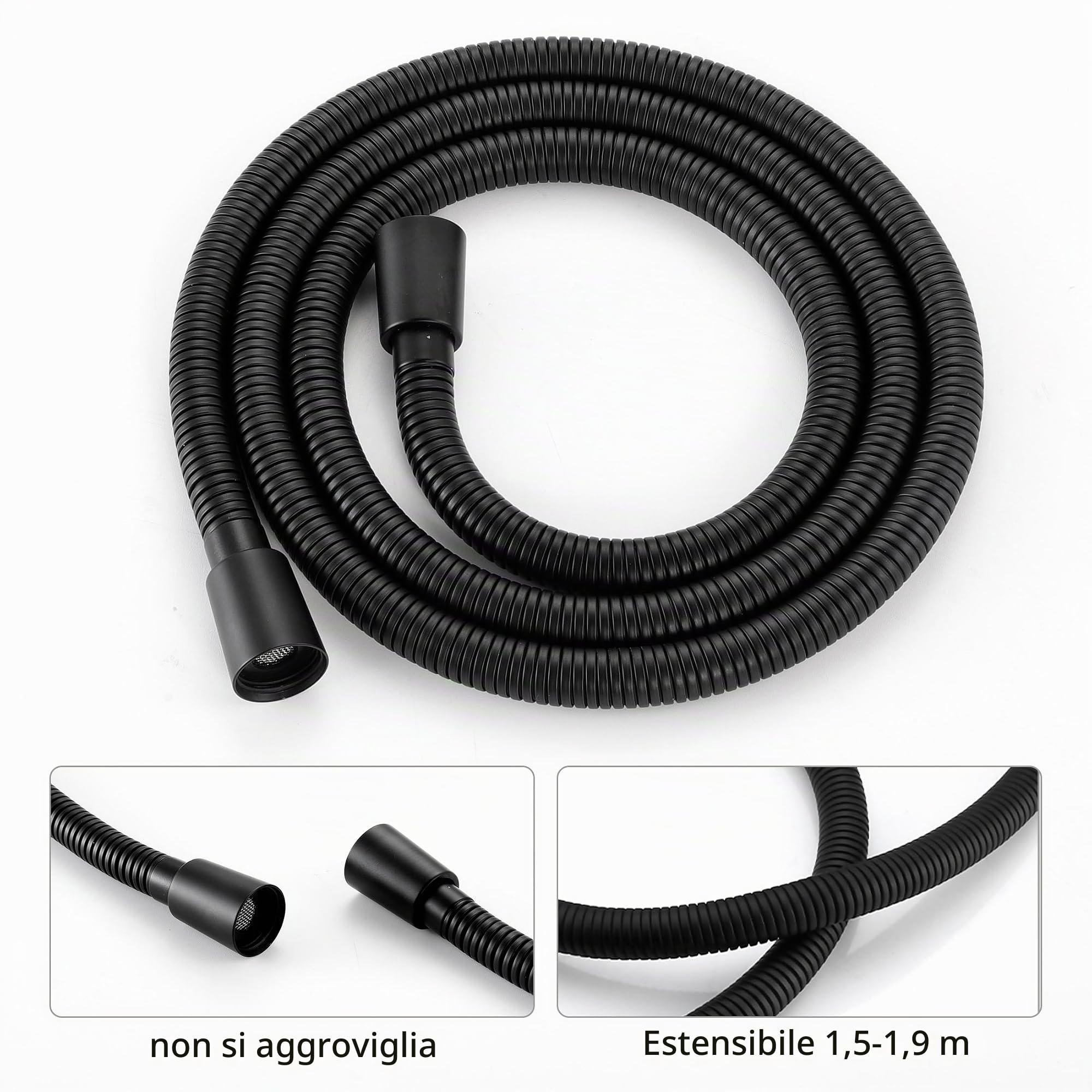 KES Doccetta per Doccia Soffione Doccia Quadrato, Doccino per Doccia con Tubo Doccia e Supporto Soffione Doccia Nero, LP135-BK