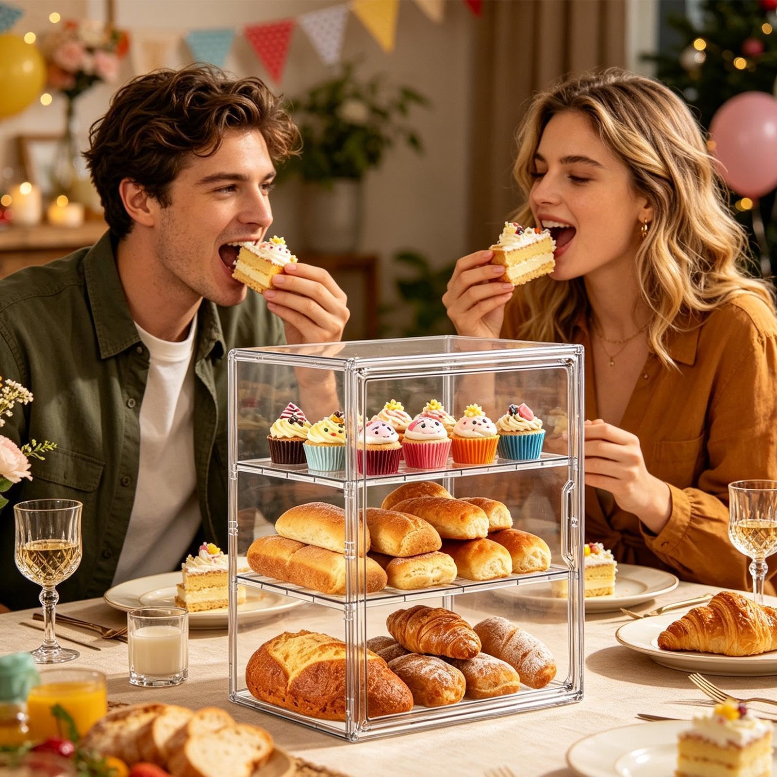 Expositor De Panadería Contenedor Grande Ajustable De Acrílico Transparente | Grande Para Hogar Despensa Encimera Esquina Comida Sándwich Tostada Bagel Rollo Pan Masa Plátano