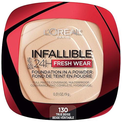 L'Oreal Paris - Maquillaje base en polvo Infallible Fresh Wear, hasta 24 horas de uso, True Beige, 0.31 onzas 375 Ámbar profundo