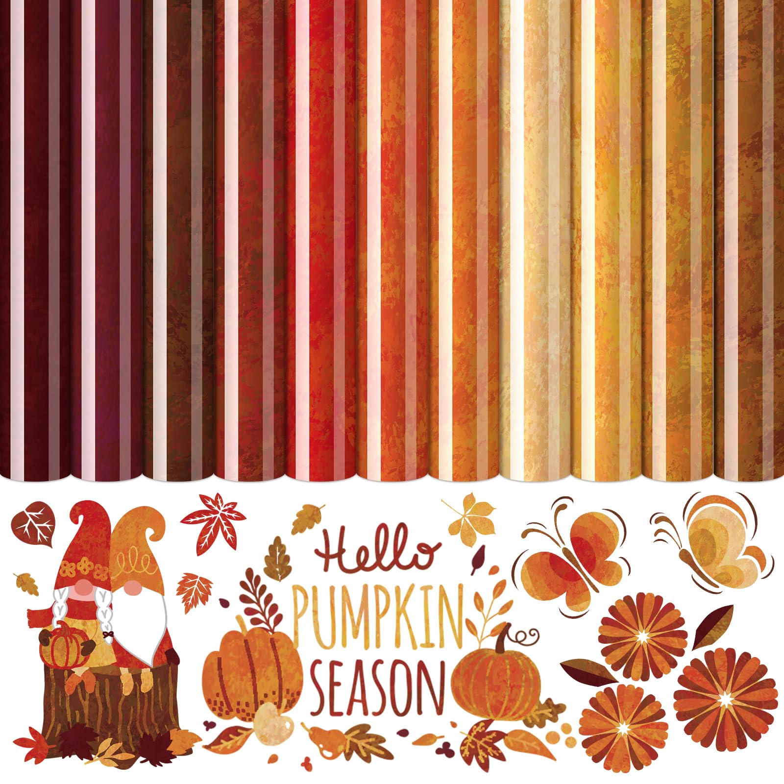 Vinyle pour vêtements de Thanksgiving Whaline, 11 feuilles thermocollantes aux tons chauds DIY