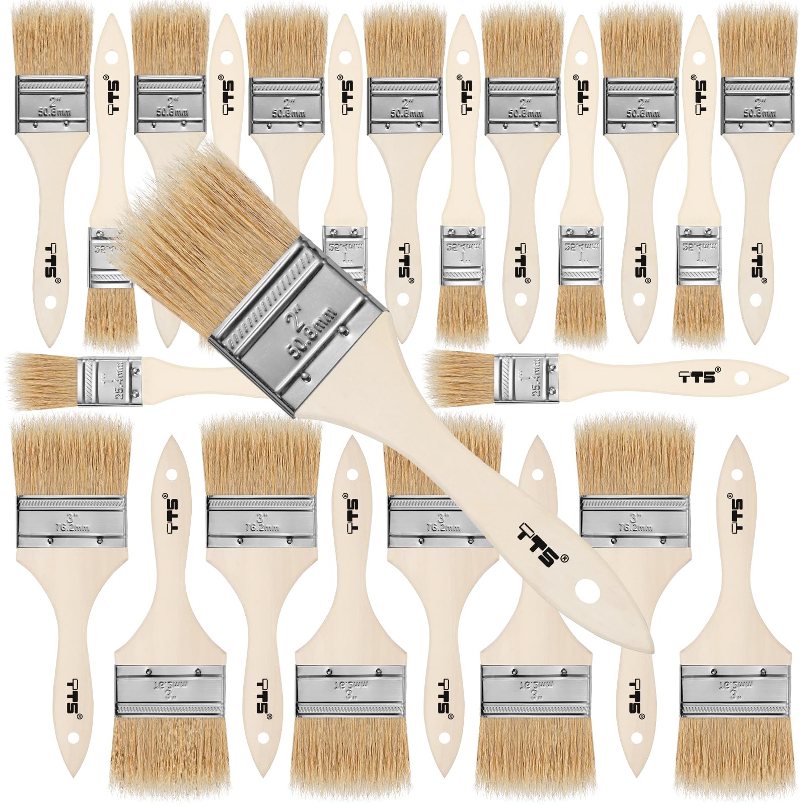 YTS Chip Brush 24 Pack Disposable Paint Brushes 1" 2" 3" (8 Pieces per Size) Natural Bristle Paint Brushes for Glues, Varnish,Wood Stain,Furniture Paint Brush,Painting Walls
