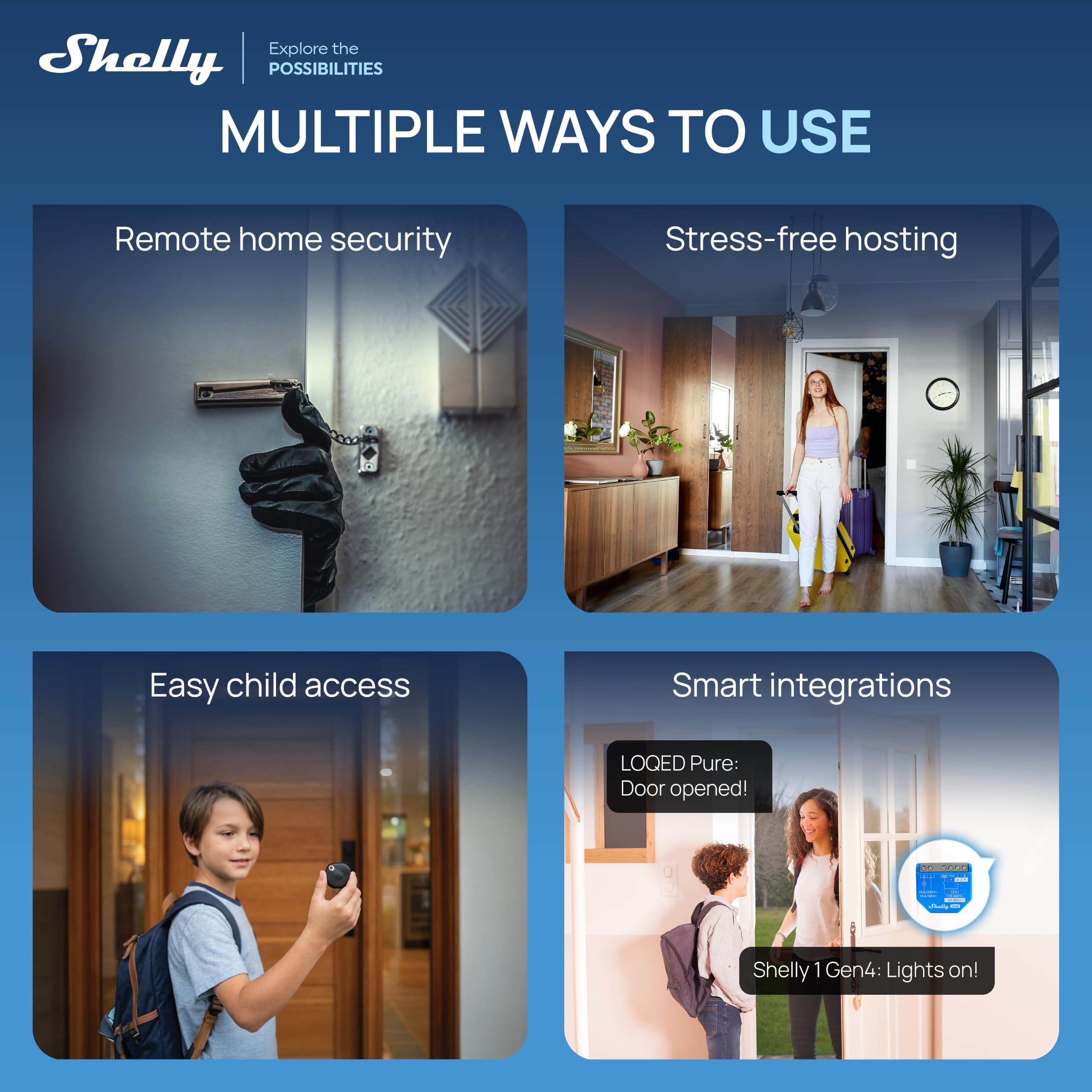 LOQED Pure Argento - Serratura Smart con Wi-Fi e Bluetooth per Cilindro Europeo, Batteria Ricaricabile con Cavo Alimentazione Emergenza 9V, LOQED App e Shelly Smart Control, Apertura Senza Chiave