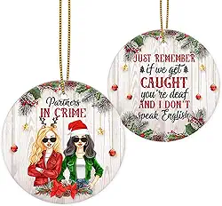 Enfeite de Natal da Amizade para Melhores Amigos - Ornamento Engraçado Parceiros no Crime para Decorações de Árvore de Natal - Enfeite de cerâmica impresso em 2 lados