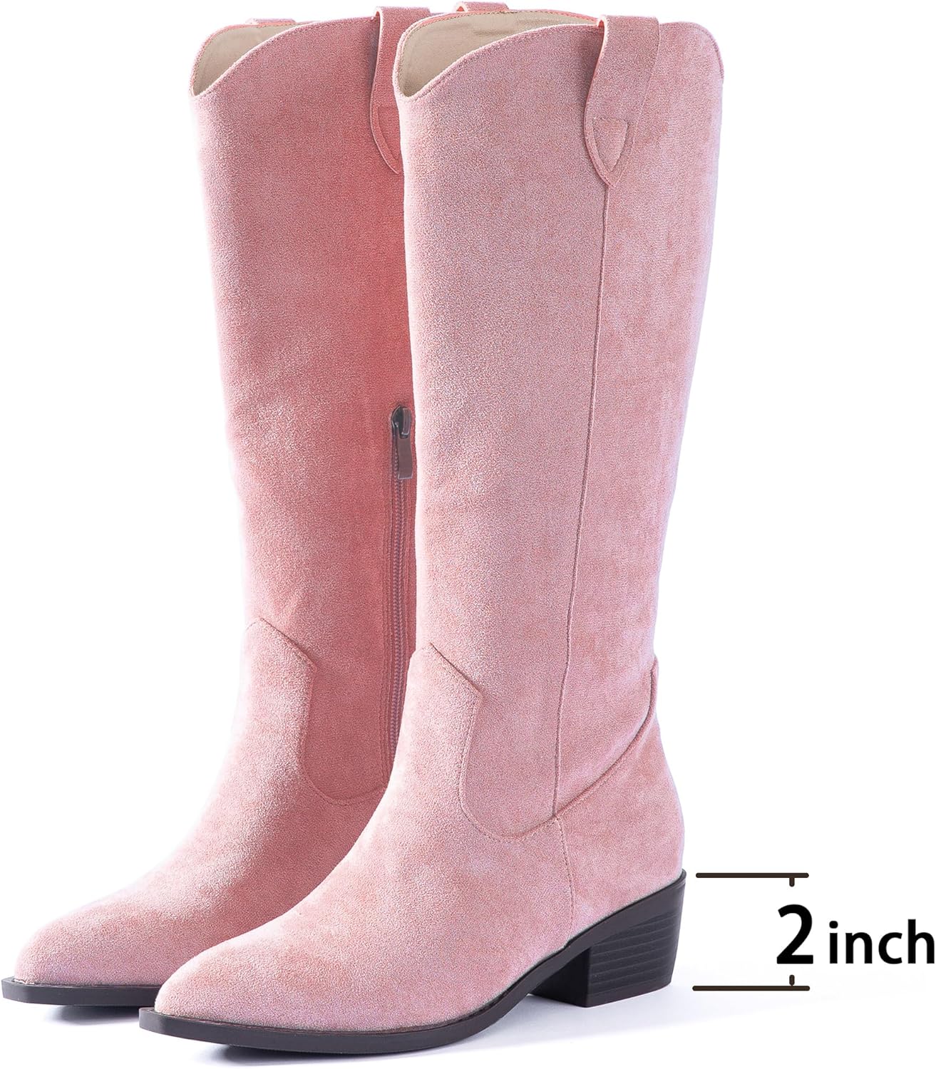 N.N.G Women Knee High Boots,Faux Suede,Black Brown Stone Red Pink,Western Style,2-Inch Block Heel, Pointed Toe,Side Zip,Fashion Winter Boots for Casual and Evening Wear