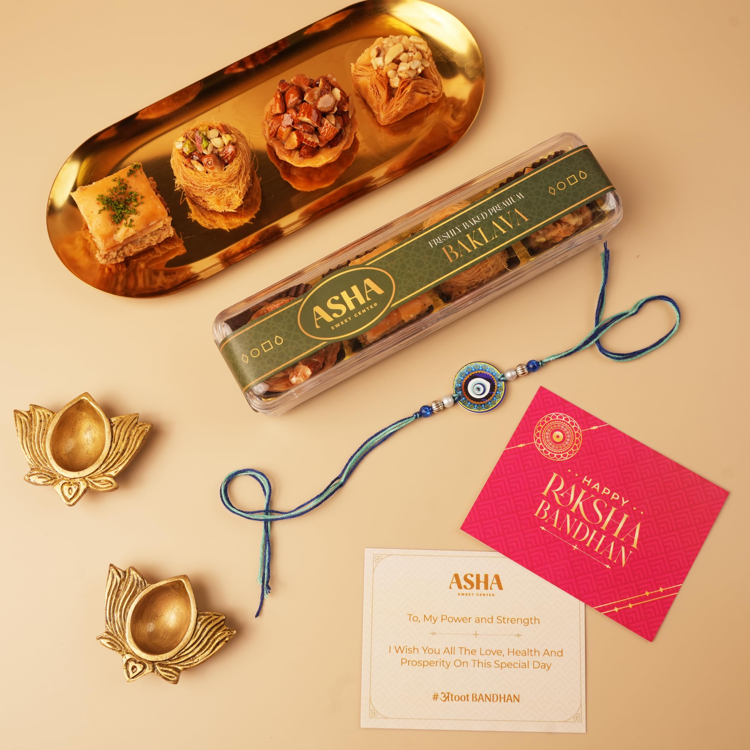 ASHA SWEETS Rakhi Celebration Combo Pack with Baklava (100gm), 1 Handmade Rakhi & Wish Card Set for Gifting to Brother & Sister |Premium Rakhi Festive Gift Box for Family & Friends-image-39