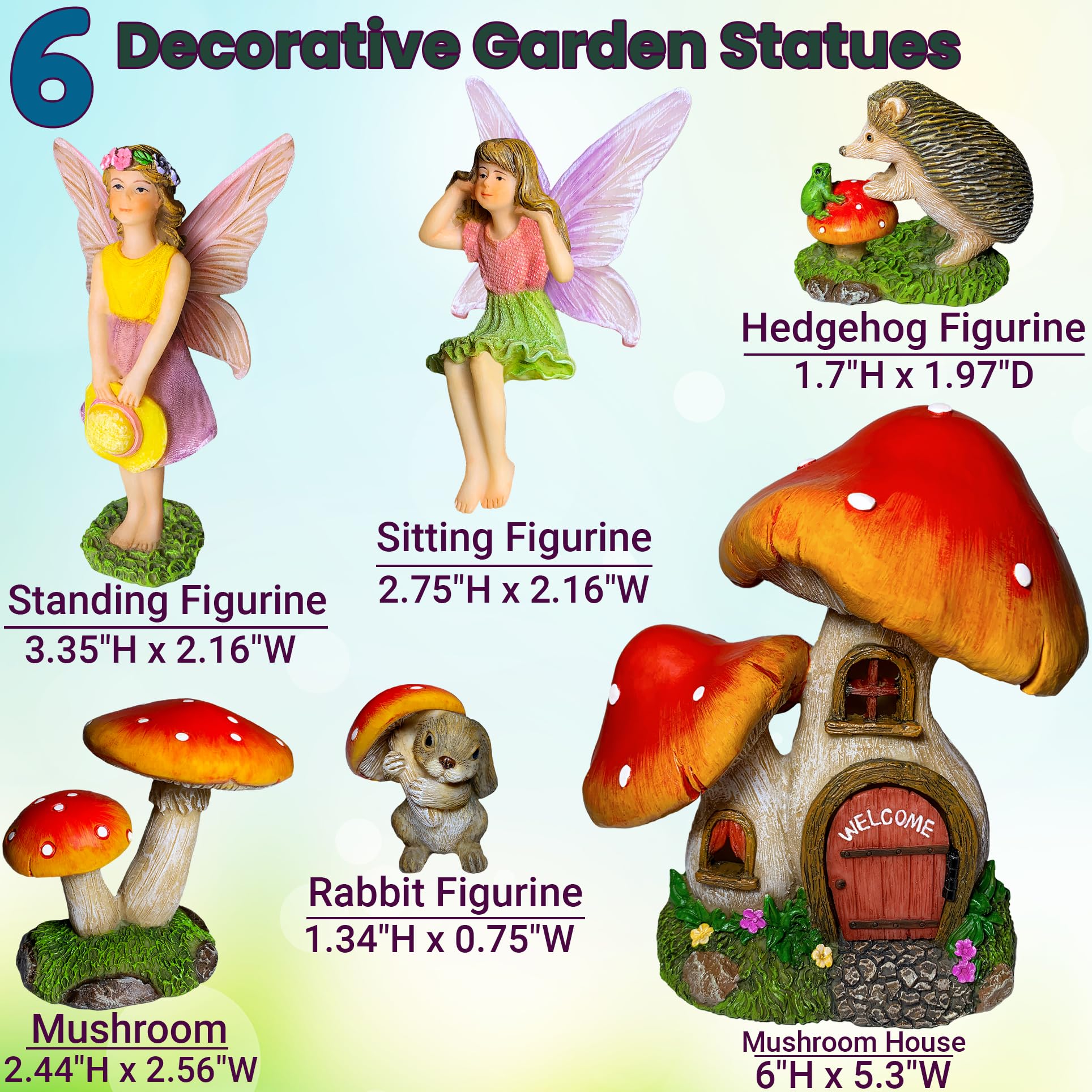 Mood Lab Kit in miniatura per giardino fatato, casa a fungo, set da 6 pezzi, statuette e accessori per esterni o decorazione della casa