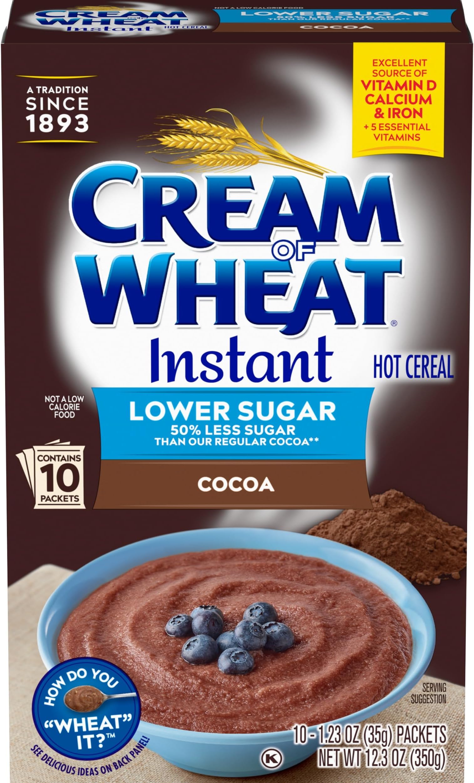 Instant Lower Sugar Hot Cereal, Cocoa, 10 Packets