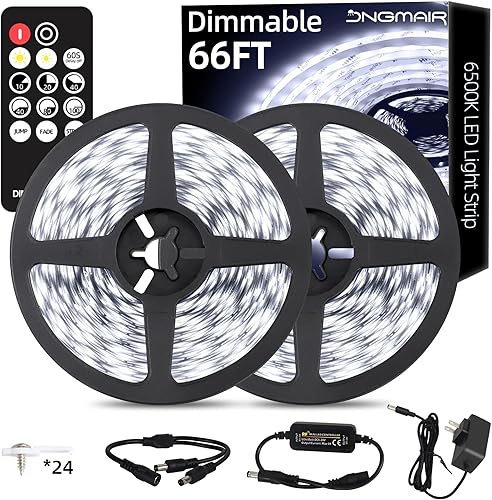 Miniatura 9 de Tiras de Luces LED de 20 pies con Control Remoto, Luces de Cinta Regulables Blanco Luz de Día 6500K, 12V 360 LEDs 2835 Luces de Cuerda Adhesivas