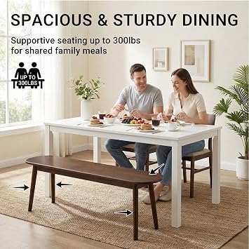 47.2 Inch Solid Pine Wood Entry Way Bench, Durable Thicker Top Dining Bench, Safe Rounded Edges, Small Entry Bench, Versatile Hallway & Suitable for Living Rooms and Entryways
