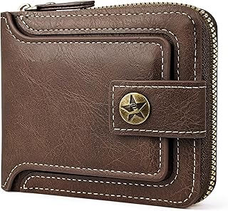 Men Wallet, Vintage PU Leather Multi-Card Zipper Wallet with 10 Card Slots and Zipper Pocket Large Capacity Buckle Credit Card Holder Wallet with Zipper (A, Brown)
