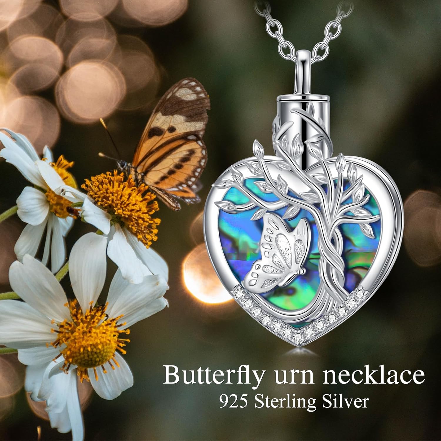 TOUPOP Tree of Life Urn Necklace for Ashes 925 Sterling Silver Heart Abalone Shell Cremation Jewelry Memorial Christmas Gifts for Women Mom Wife - Image 4