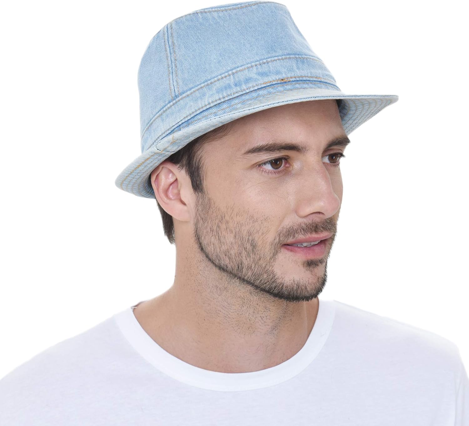 WITHMOONS Denim Bucket Hat Plain Stitch Washed Short Brim Packable Fedora Cap DW6646