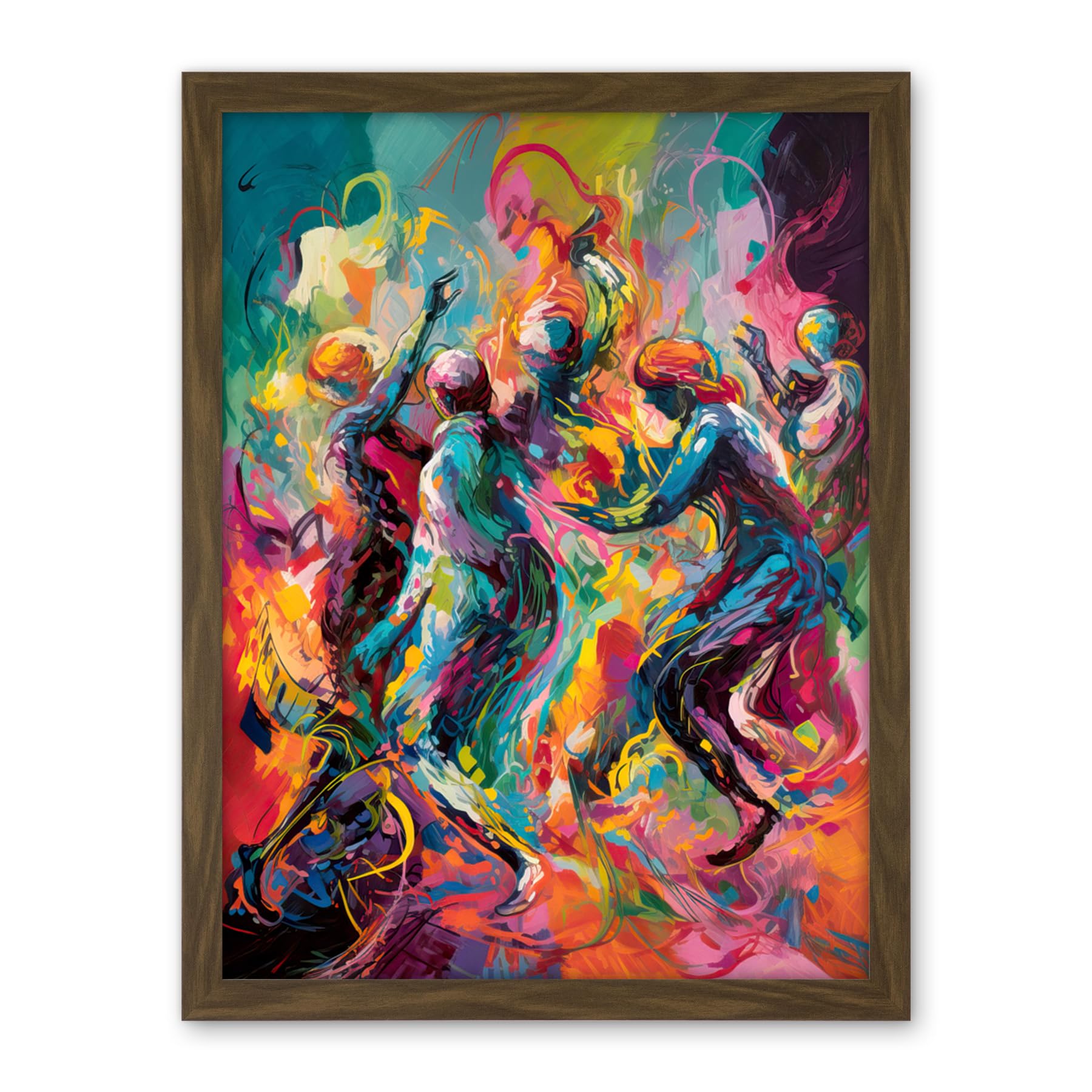 Artery8 Abstract Figures Vibrant Dance Expression Artwork Framed Wall Art Print 18X24 Inch
