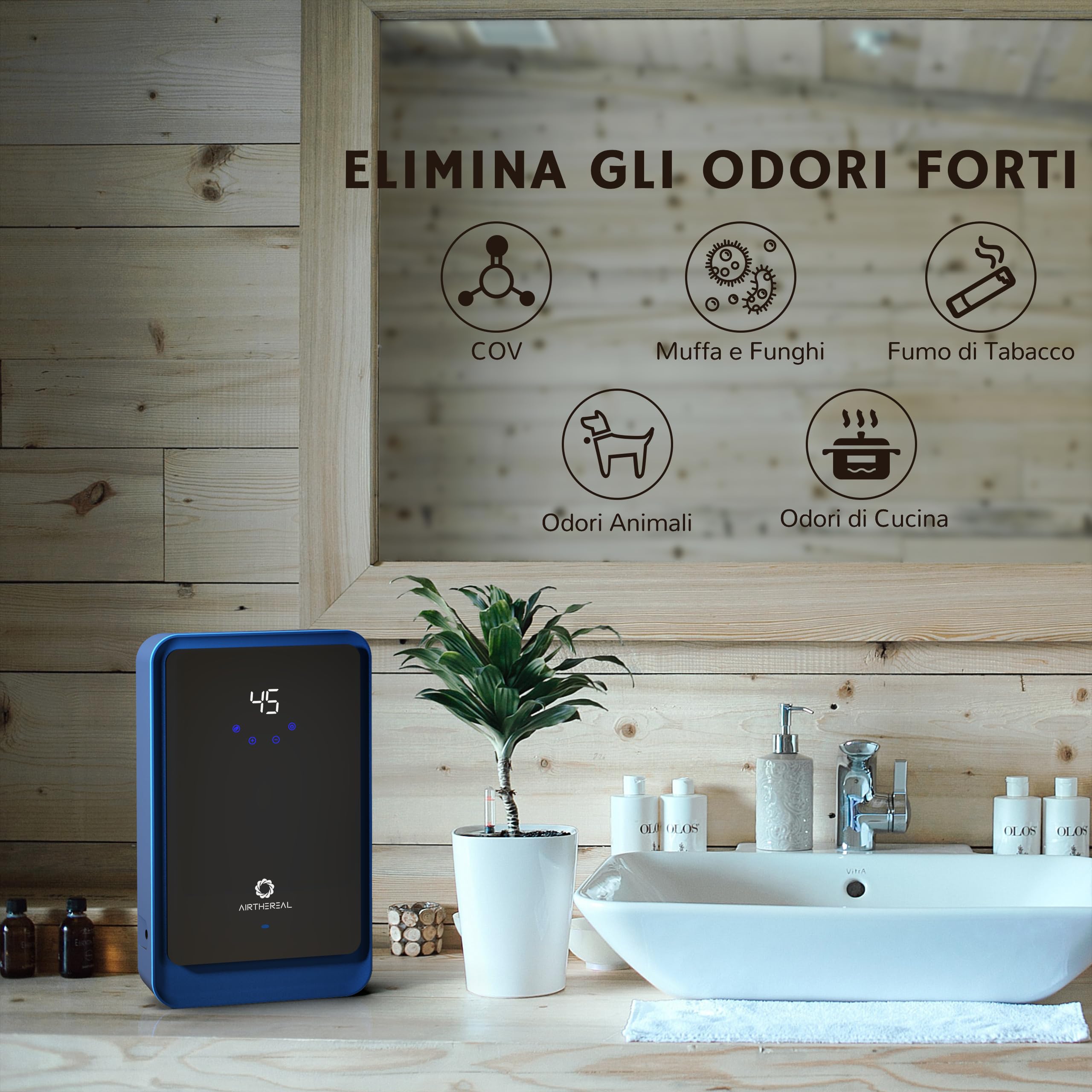 Airthereal AH1000 Generatore di Ozono 2-in-1 per Acqua e Aria, con 2 Modalità, Timer e Generatore di Ioni Negativi – Purifica Acqua, Aria, Panni, Frutta e Verdura