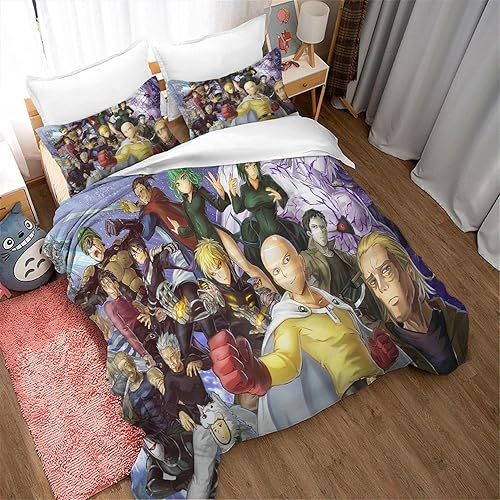 Miniatura 2 de NICHIYOBI Punch Hero Anime Genos Saitama Duvet Cover Set 3D Bedding Comforter Cover 3 Pcs (1 Duvet Cover+2 Pillowcases) Bedding Set
