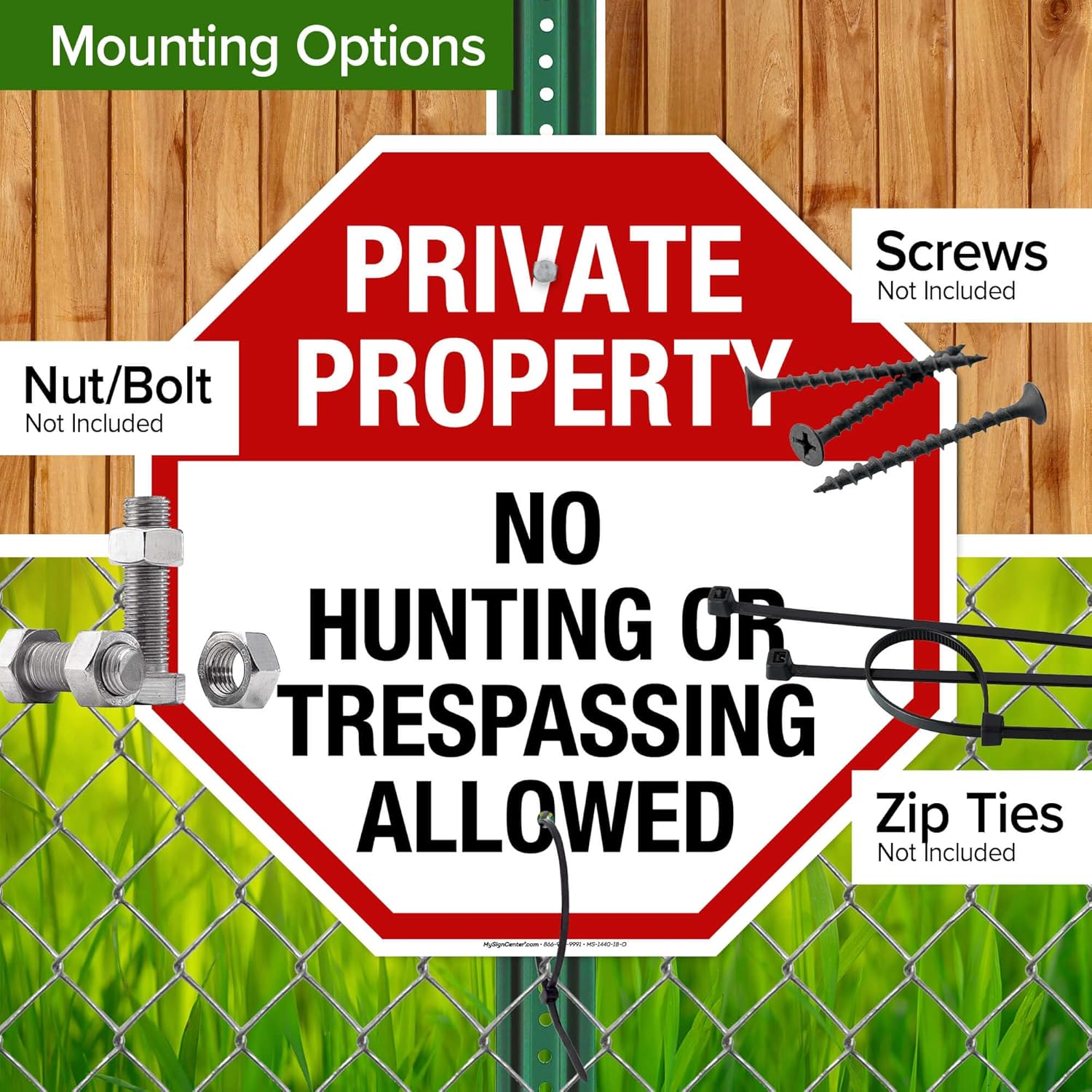 Private Property No Hunting or Tresspassing Allowed Sign, 18x18 Inches, 55 mil thick HDPE (high density polyethylene), Made in USA by My Sign Center