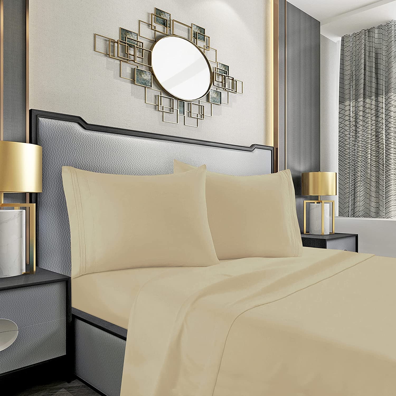 H&H Decor 4 Piece Bed Sheet Set 100% Egyptian Cotton Solid Pattern 400 TC 6-10 Inch Deep Pocket Size (Full Color Ivory)