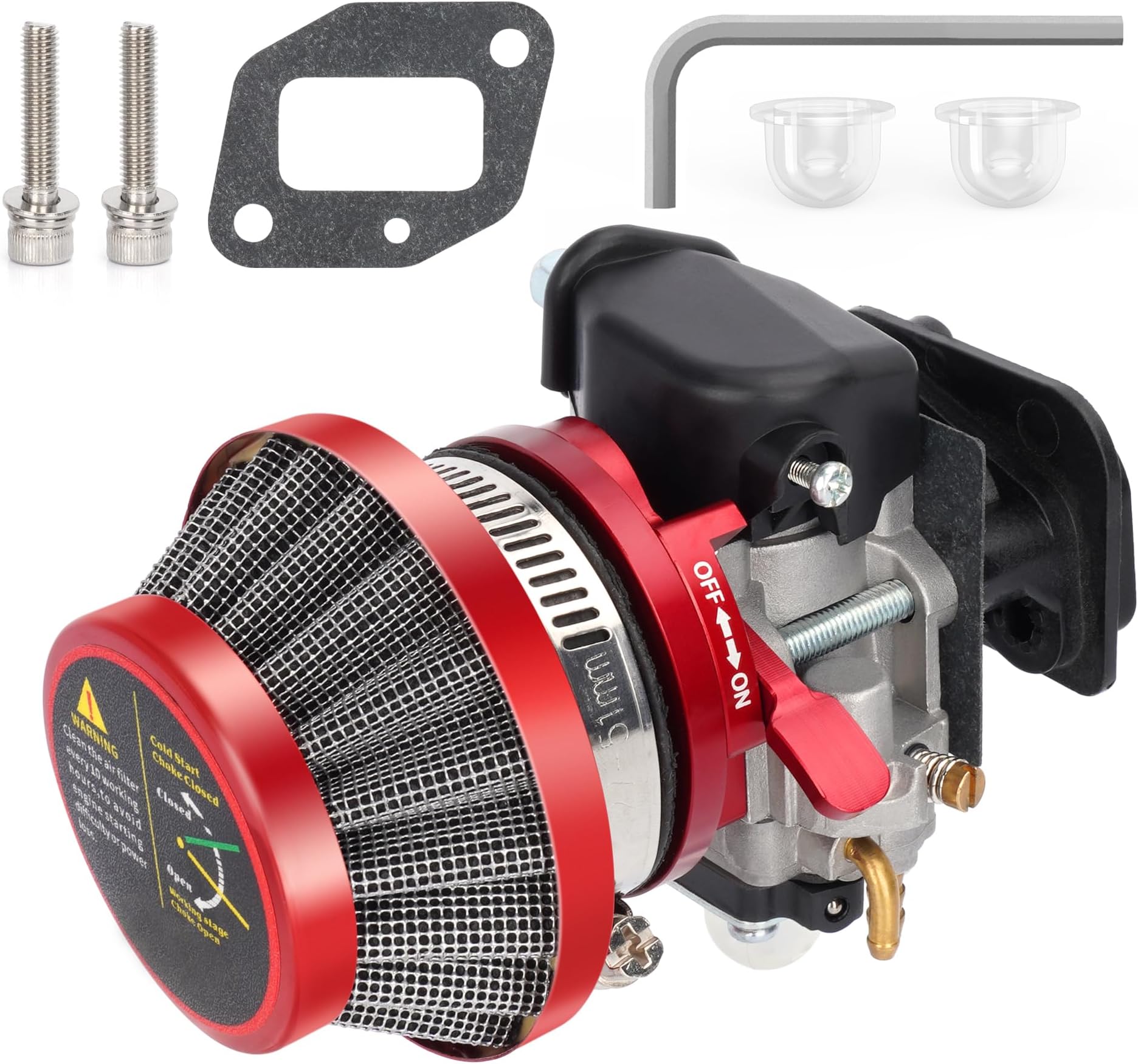 15mm Carburetor Upgrade Kit Air Filter Set Compatible with 2 Stroke 43cc 47cc 49cc Standup Gas Scooter ATV Quad Pocket Bike XG-550 BladeZ Moby X Red