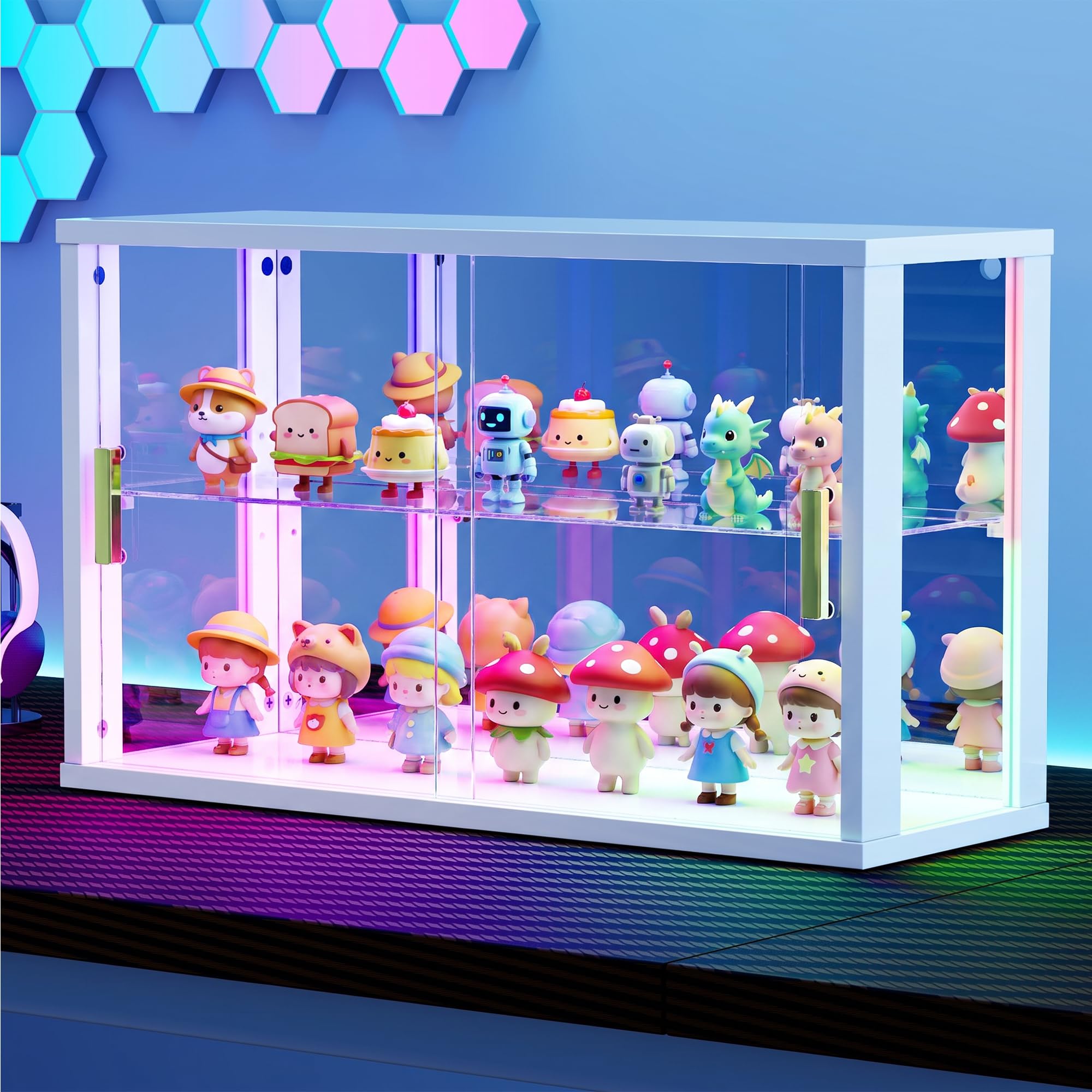Vlsrka Vitrina de Cristal con Iluminación LED RGB y Puertas Acristaladas | Vitrine pour Figurines, Vitrine de Collection et étagères Réglables pour Adaptées au Chambre Bureau Salon