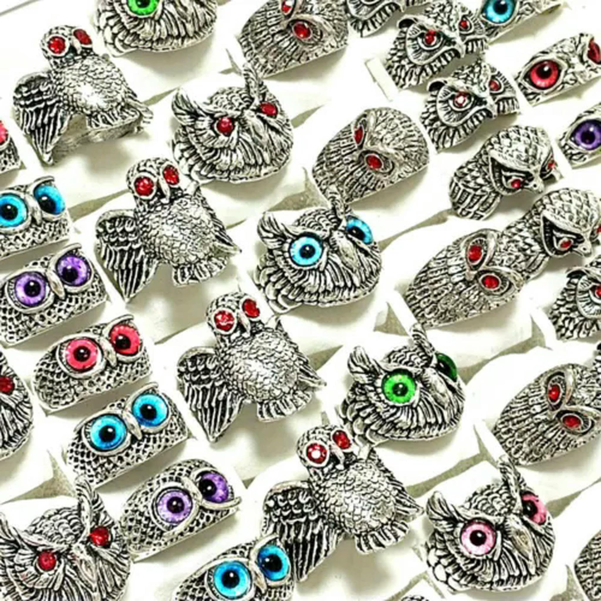 Bagues hibou lot de 30 anneaux réglables animaux avec yeux